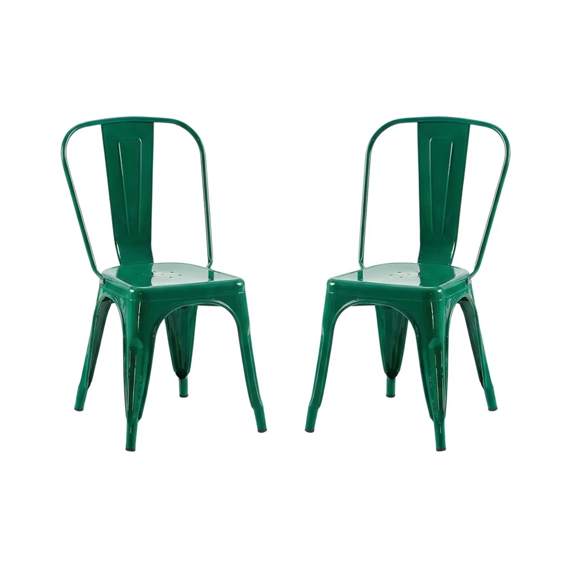 Set of 2 Industrial Metal Stackable Dining Chairs Indoor Outdoor for Kitchen Restaurant Cafe Bar