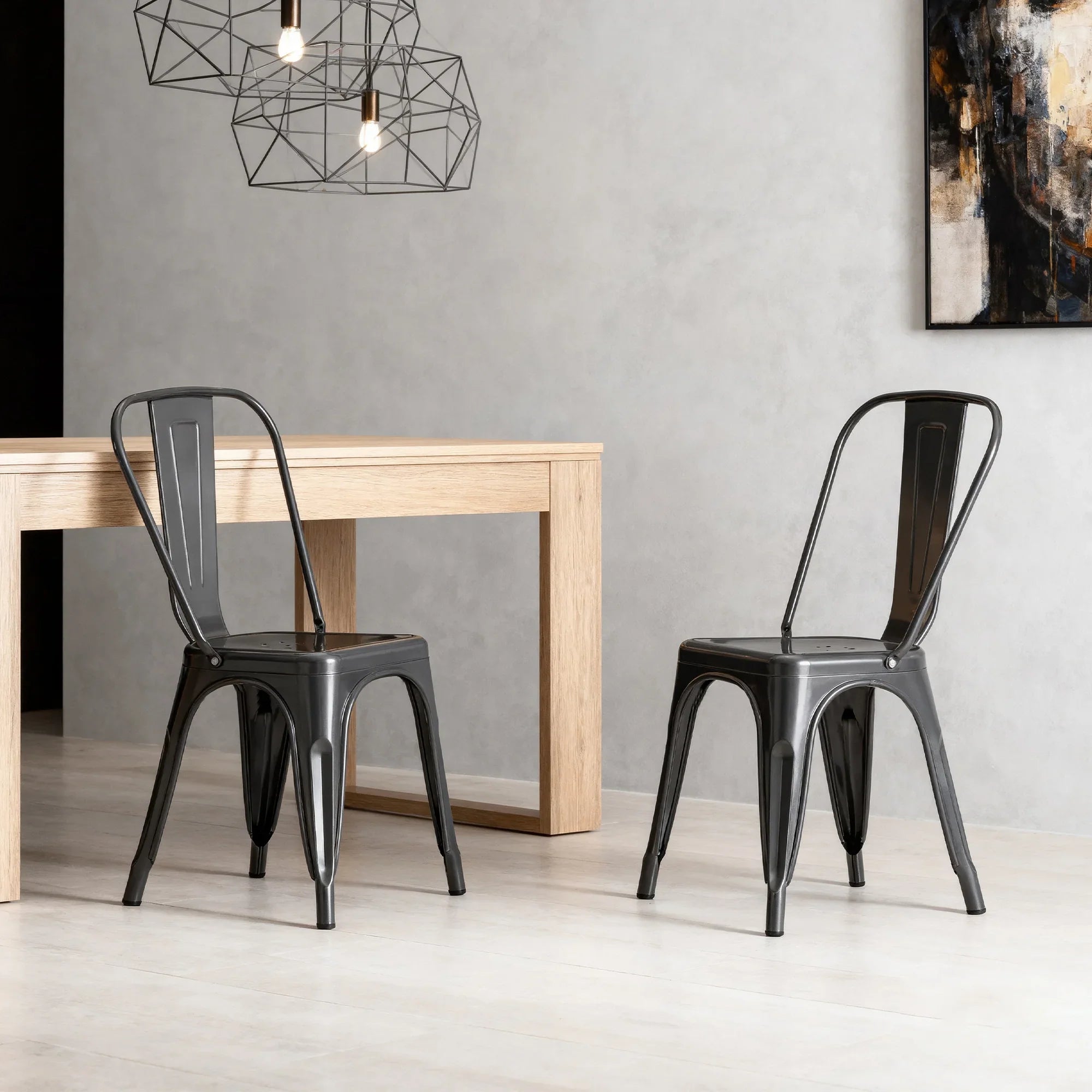 Set of 2 Industrial Metal Stackable Dining Chairs Indoor Outdoor for Kitchen Restaurant Cafe Bar