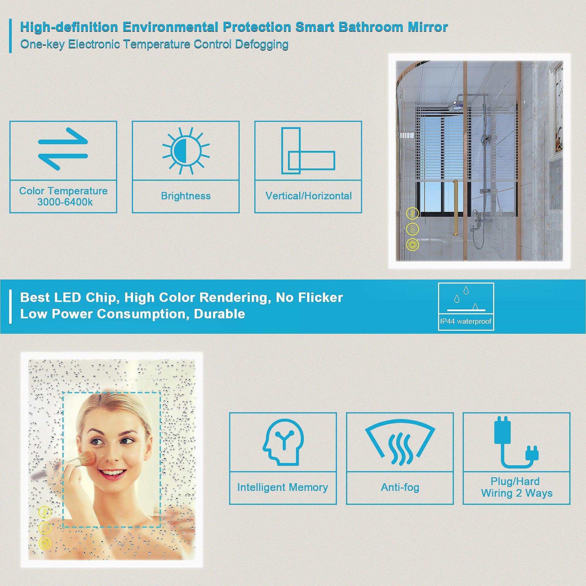 Espejo de baño antivaho sin marco con LED regulable SmartGlow