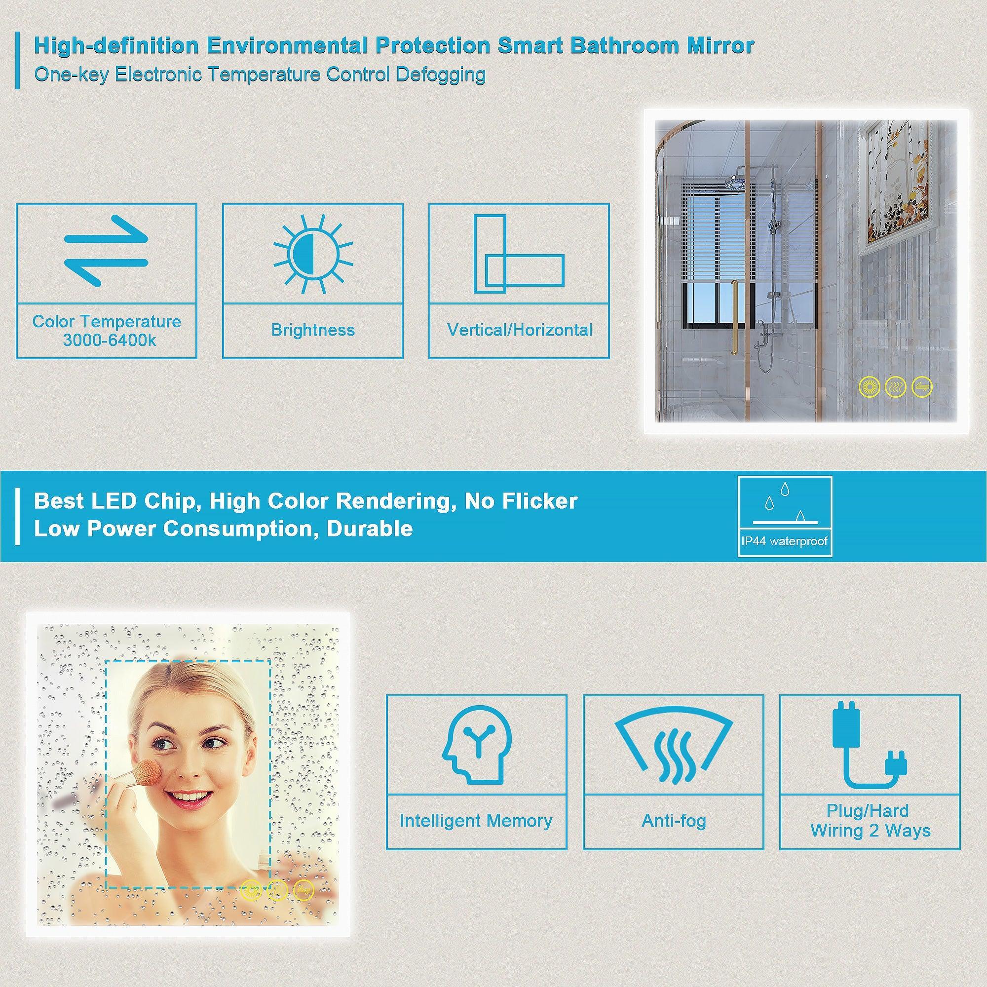 Espejo de baño antivaho sin marco con LED regulable SmartGlow