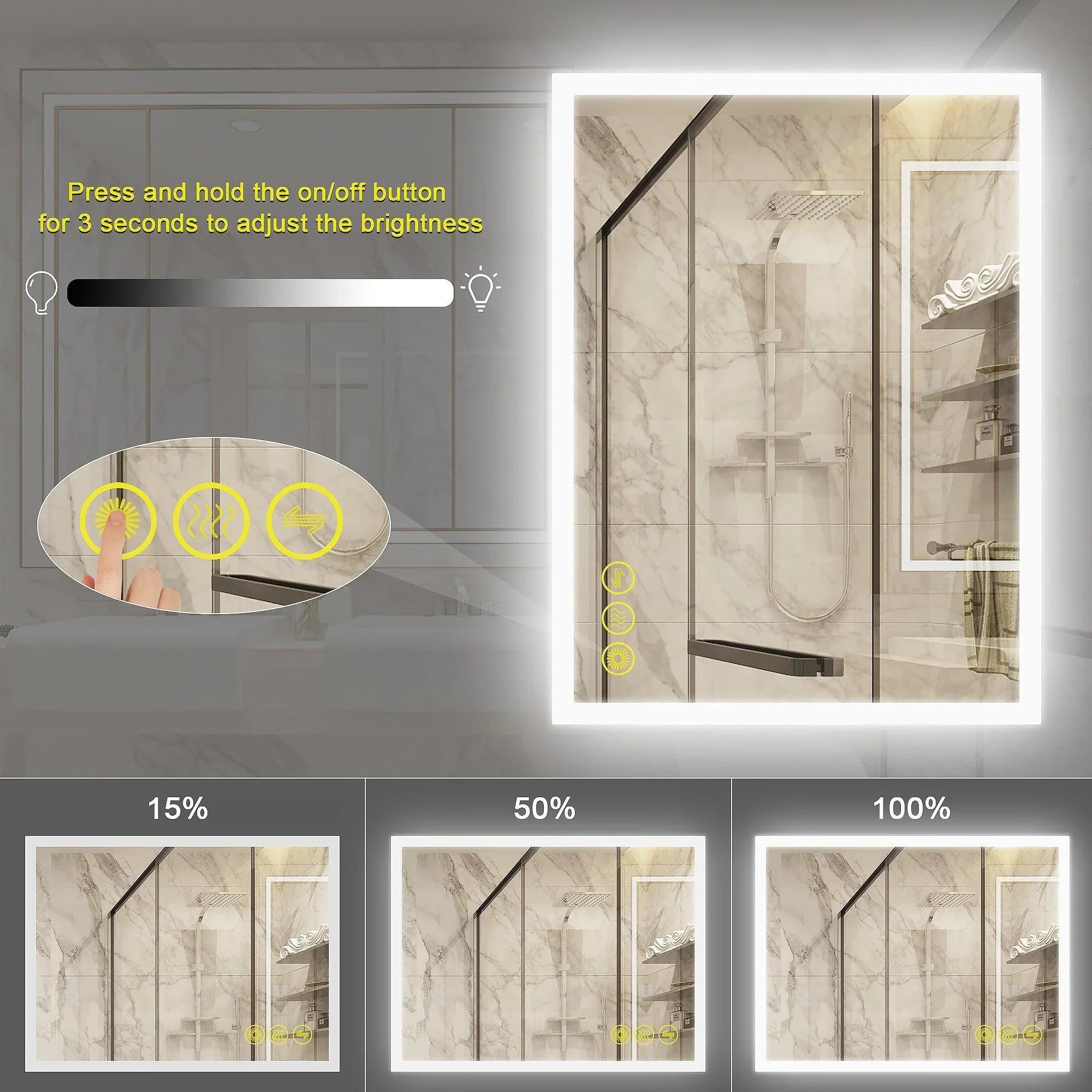 Espejo de baño antivaho sin marco con LED regulable SmartGlow