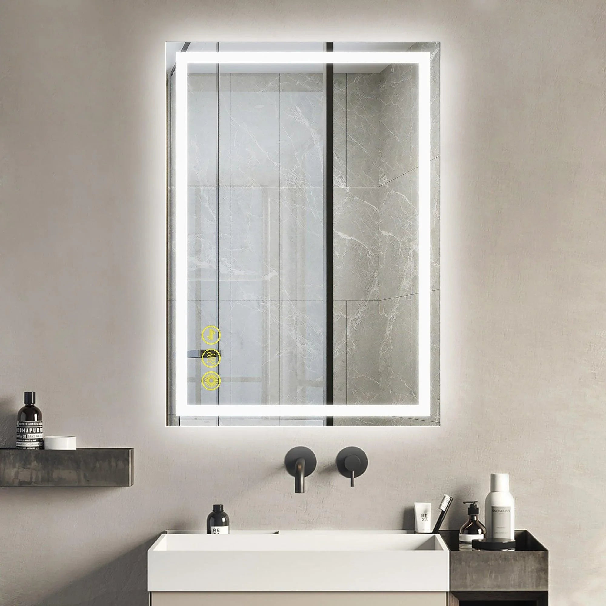 Espejo de baño antivaho GlareGuard con iluminación LED y retroiluminación, interruptor táctil regulable