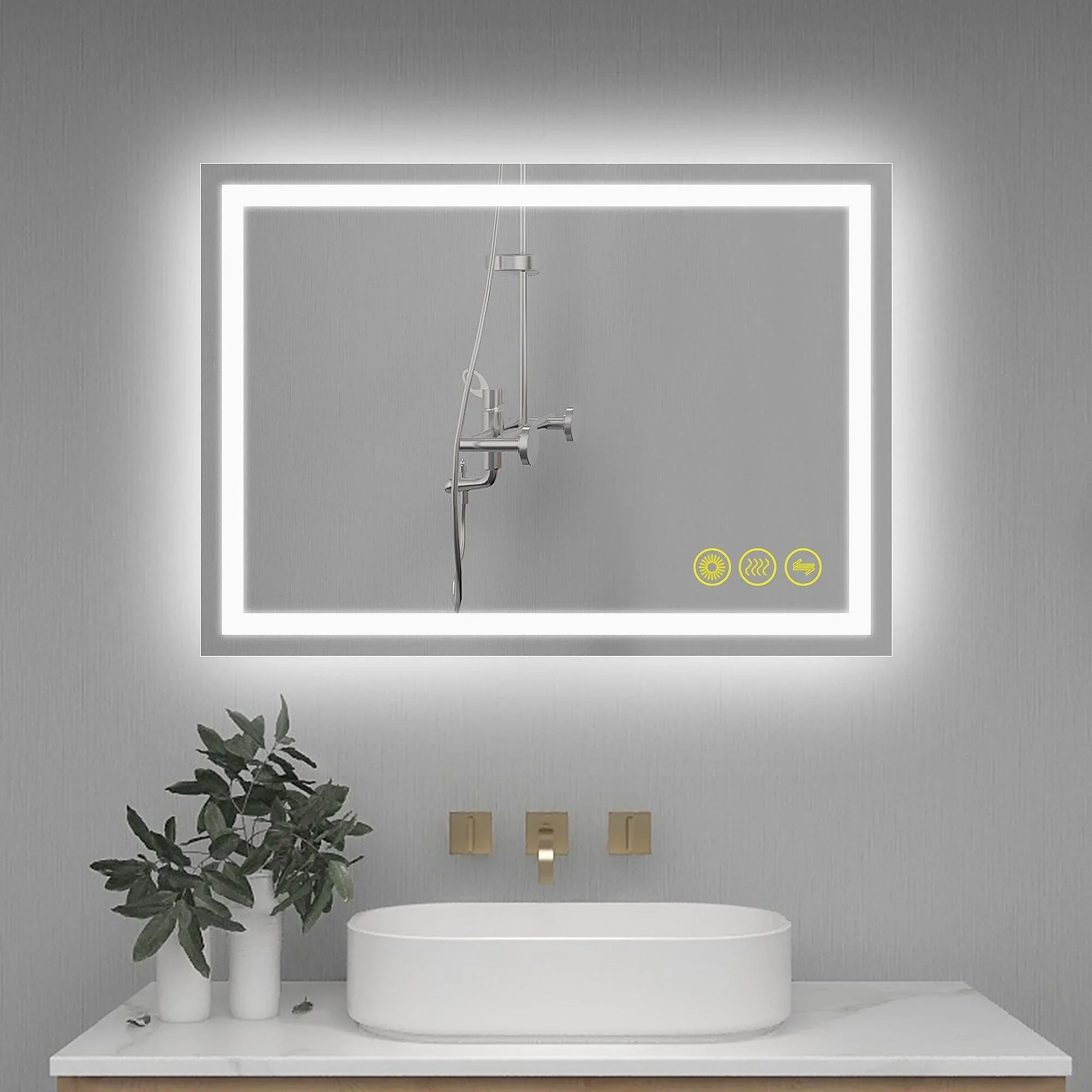 Espejo de baño antivaho GlareGuard con iluminación LED y retroiluminación, interruptor táctil regulable