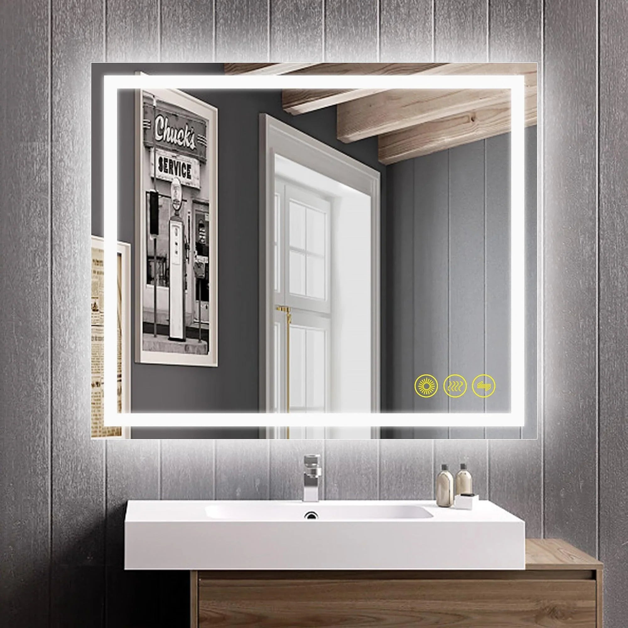 Espejo de baño antivaho GlareGuard con iluminación LED y retroiluminación, interruptor táctil regulable