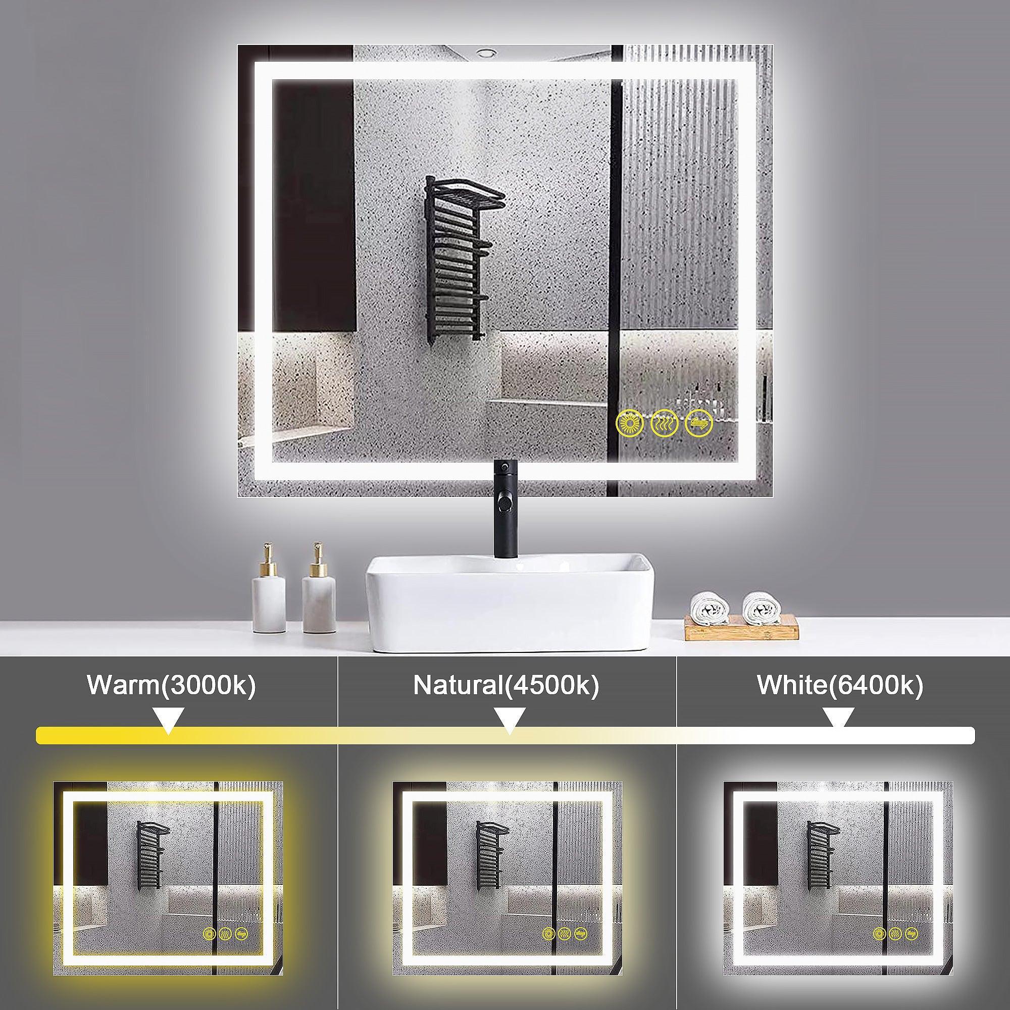Espejo de baño antivaho GlareGuard con iluminación LED y retroiluminación, interruptor táctil regulable