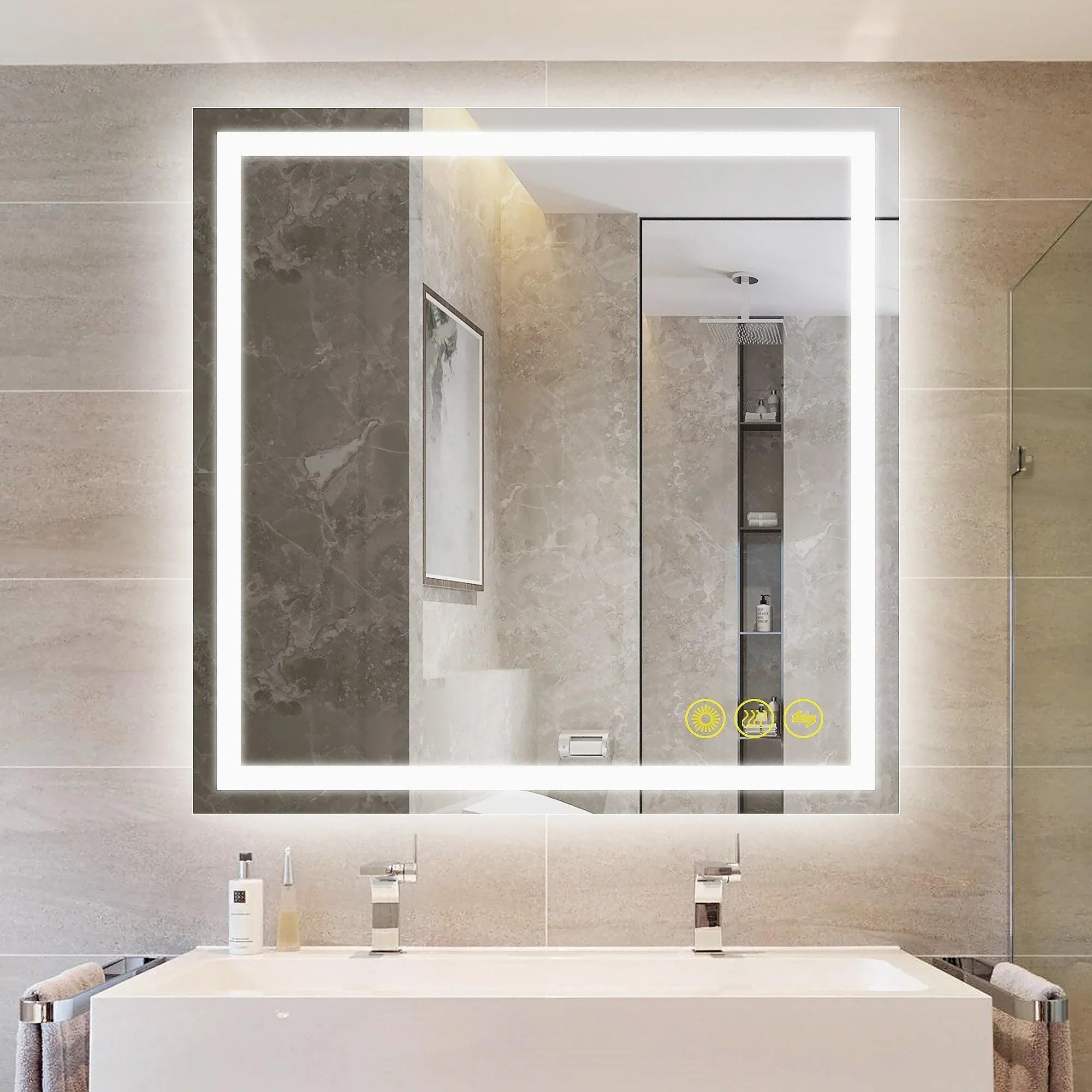 Espejo de baño antivaho GlareGuard con iluminación LED y retroiluminación, interruptor táctil regulable