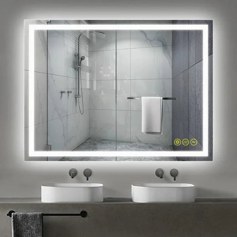 Espejo de baño antivaho GlareGuard con iluminación LED y retroiluminación, interruptor táctil regulable