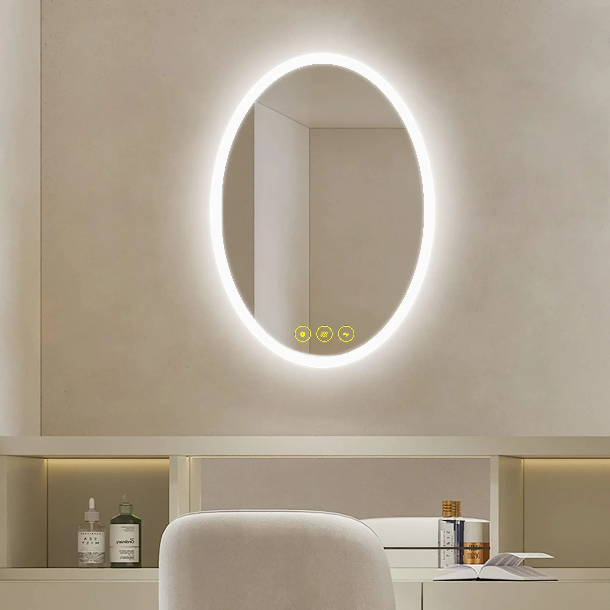 LuminaMirror Oval Frameless LED Anti-Fog Dimmable Bathroom Vanity Mirror