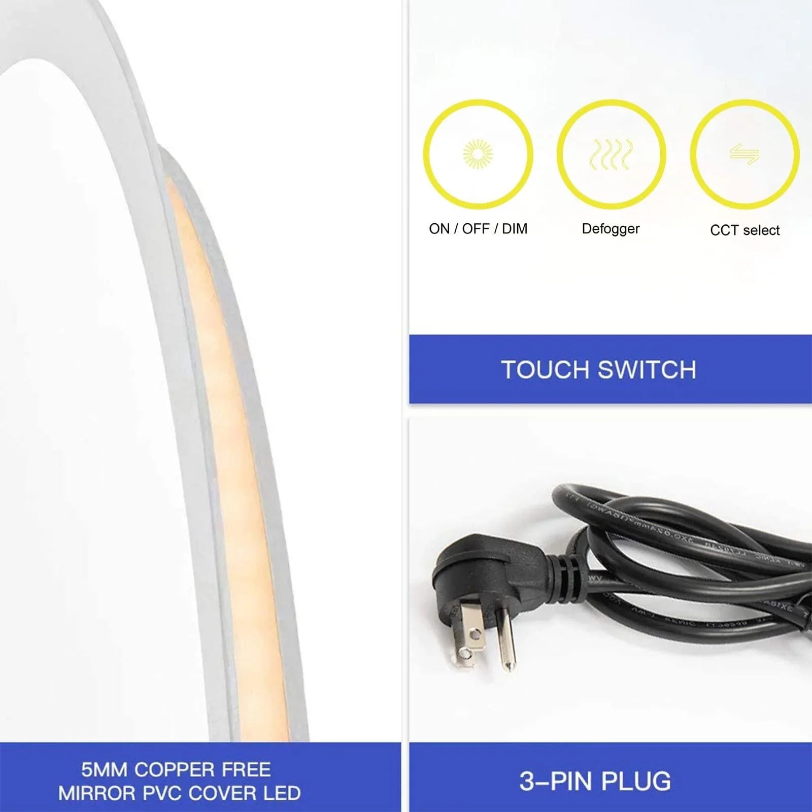 LuminaMirror Oval Frameless LED Anti-Fog Dimmable Bathroom Vanity Mirror