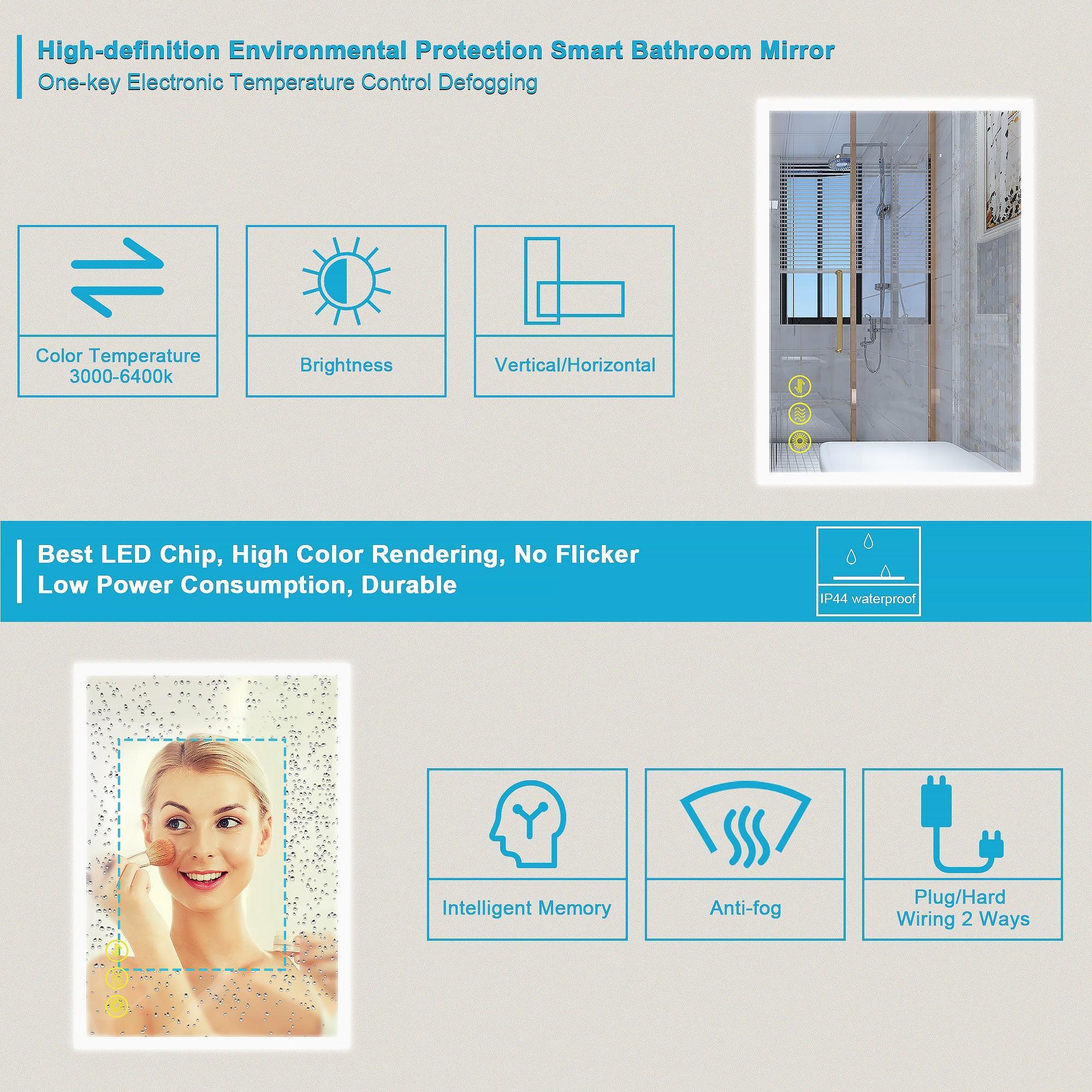 Espejo de baño antivaho sin marco con LED regulable SmartGlow