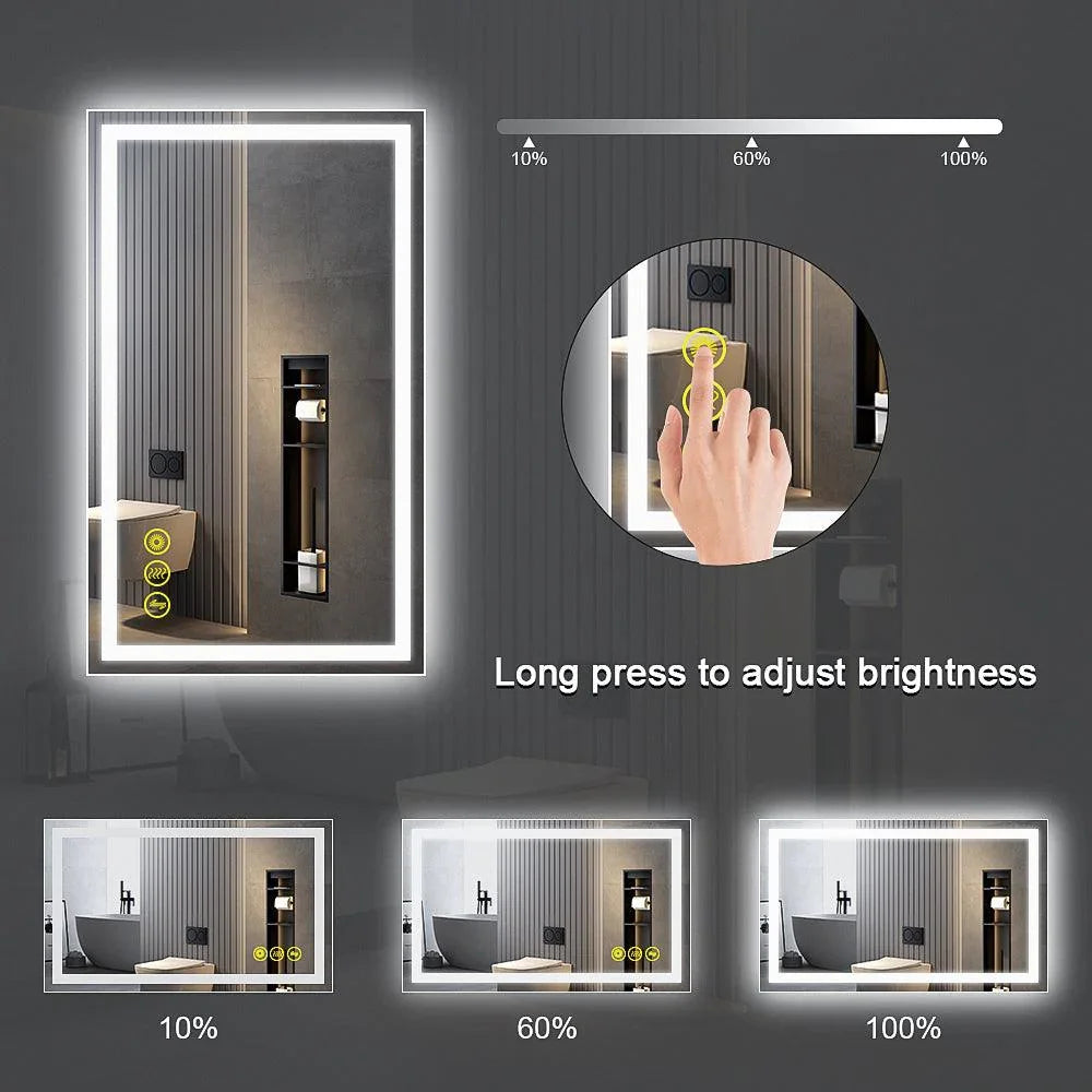 GlareGuard Rectangular Anti-Fog Dimmable Backlit LED Bathroom Vanity Mirror