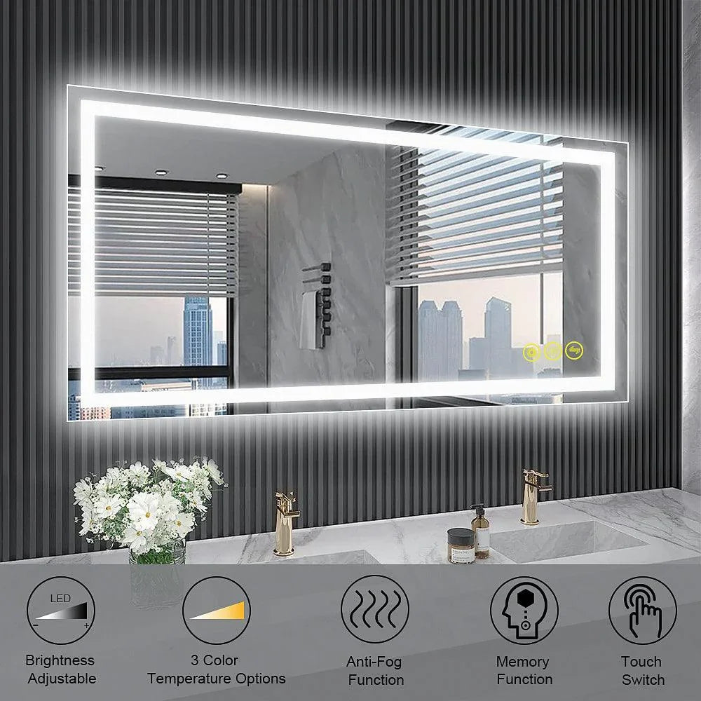 GlareGuard Rectangular Anti-Fog Dimmable Backlit LED Bathroom Vanity Mirror
