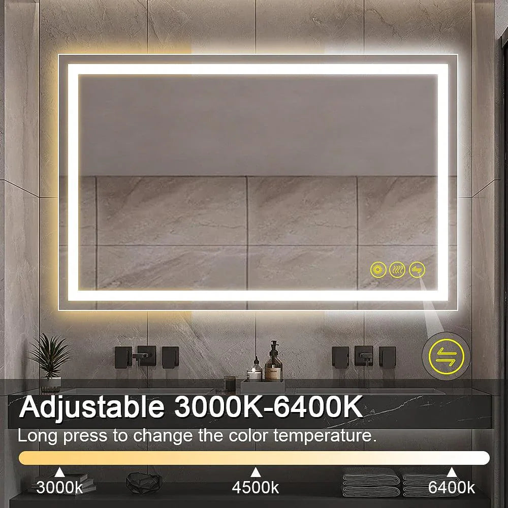 GlareGuard Rectangular Anti-Fog Dimmable Backlit LED Bathroom Vanity Mirror