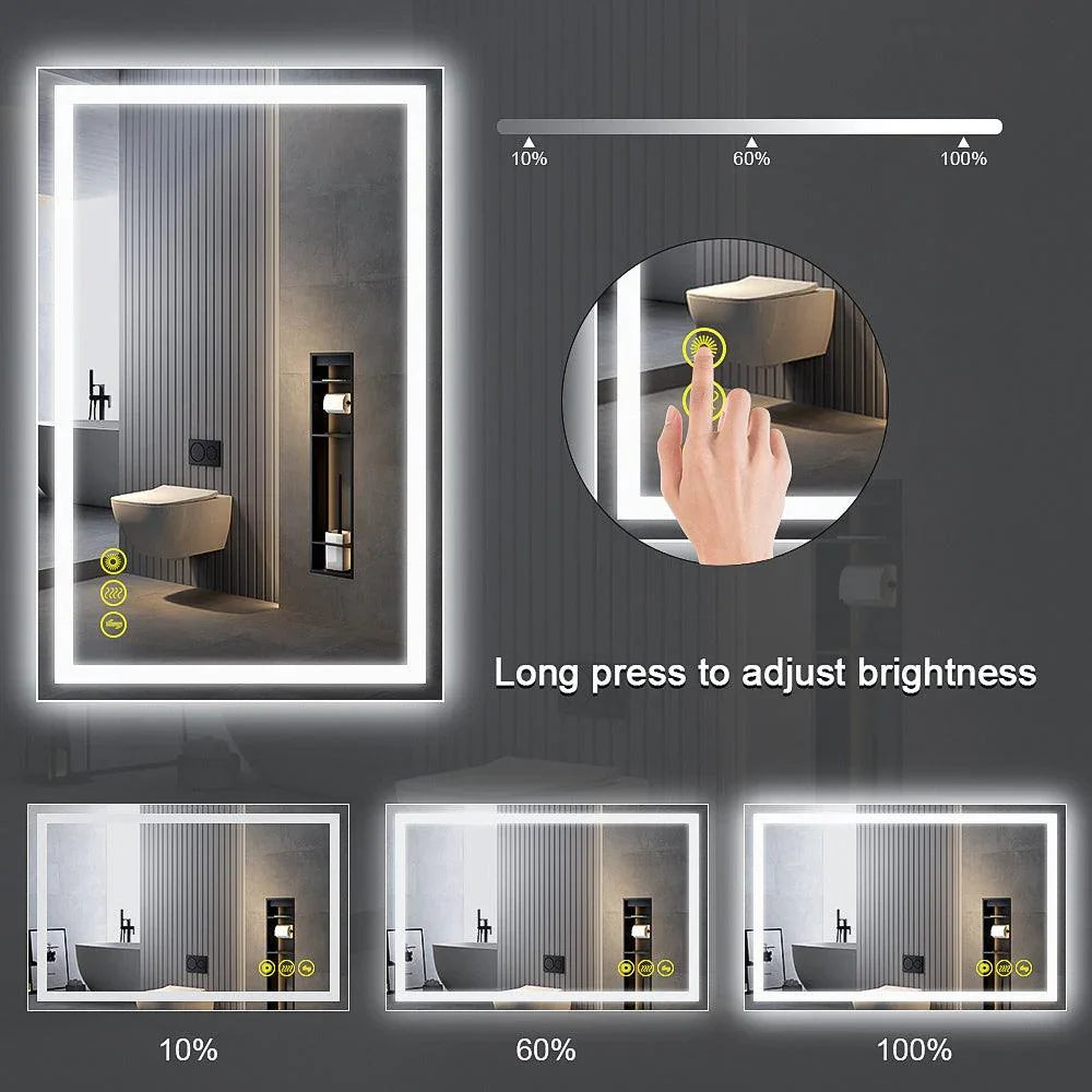 GlareGuard Rectangular Anti-Fog Dimmable Backlit LED Bathroom Vanity Mirror