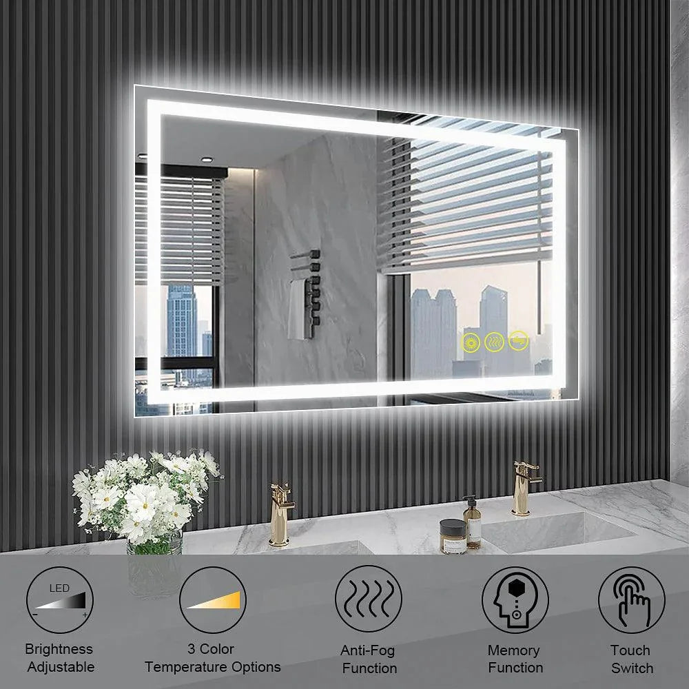 GlareGuard Rectangular Anti-Fog Dimmable Backlit LED Bathroom Vanity Mirror