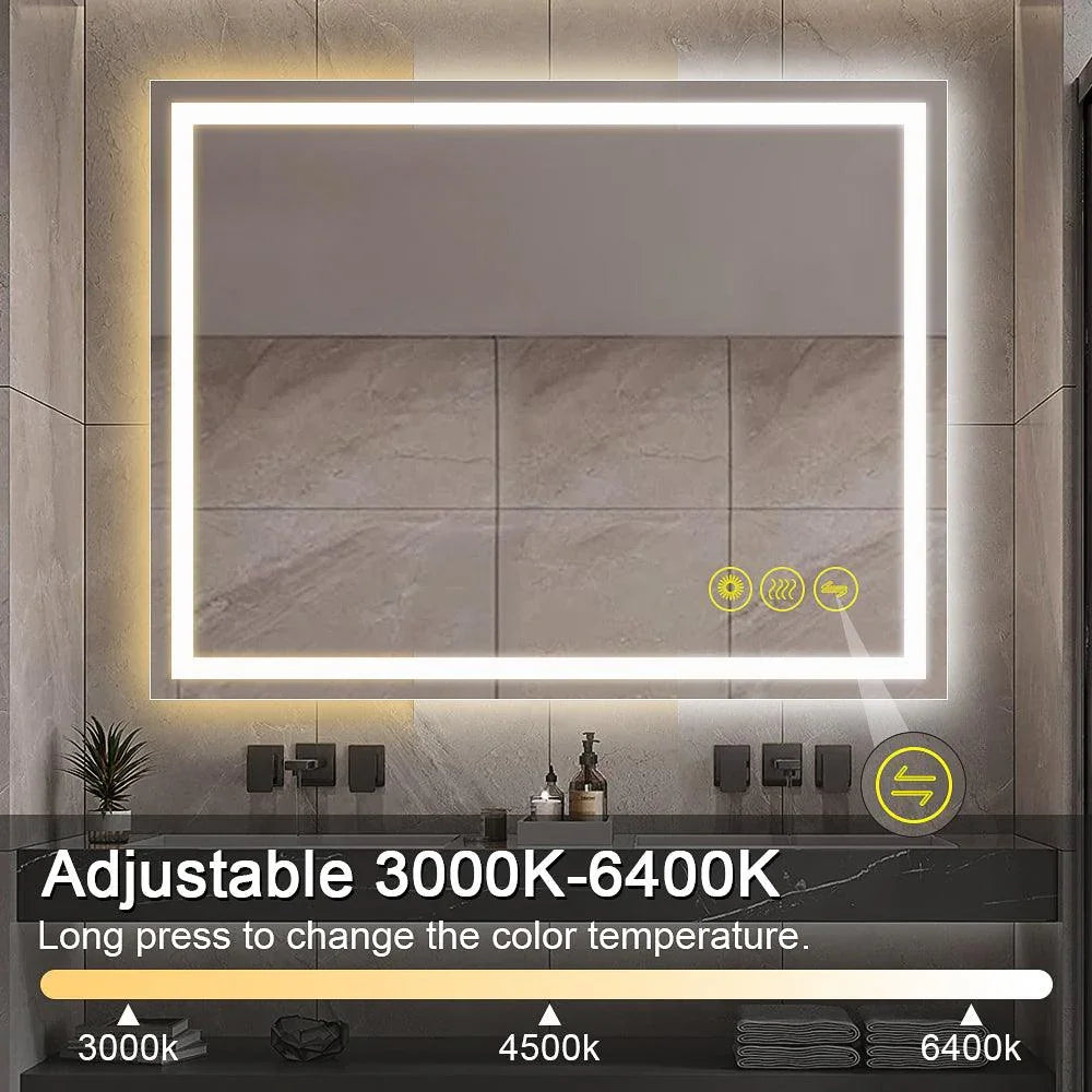 GlareGuard Rectangular Anti-Fog Dimmable Backlit LED Bathroom Vanity Mirror