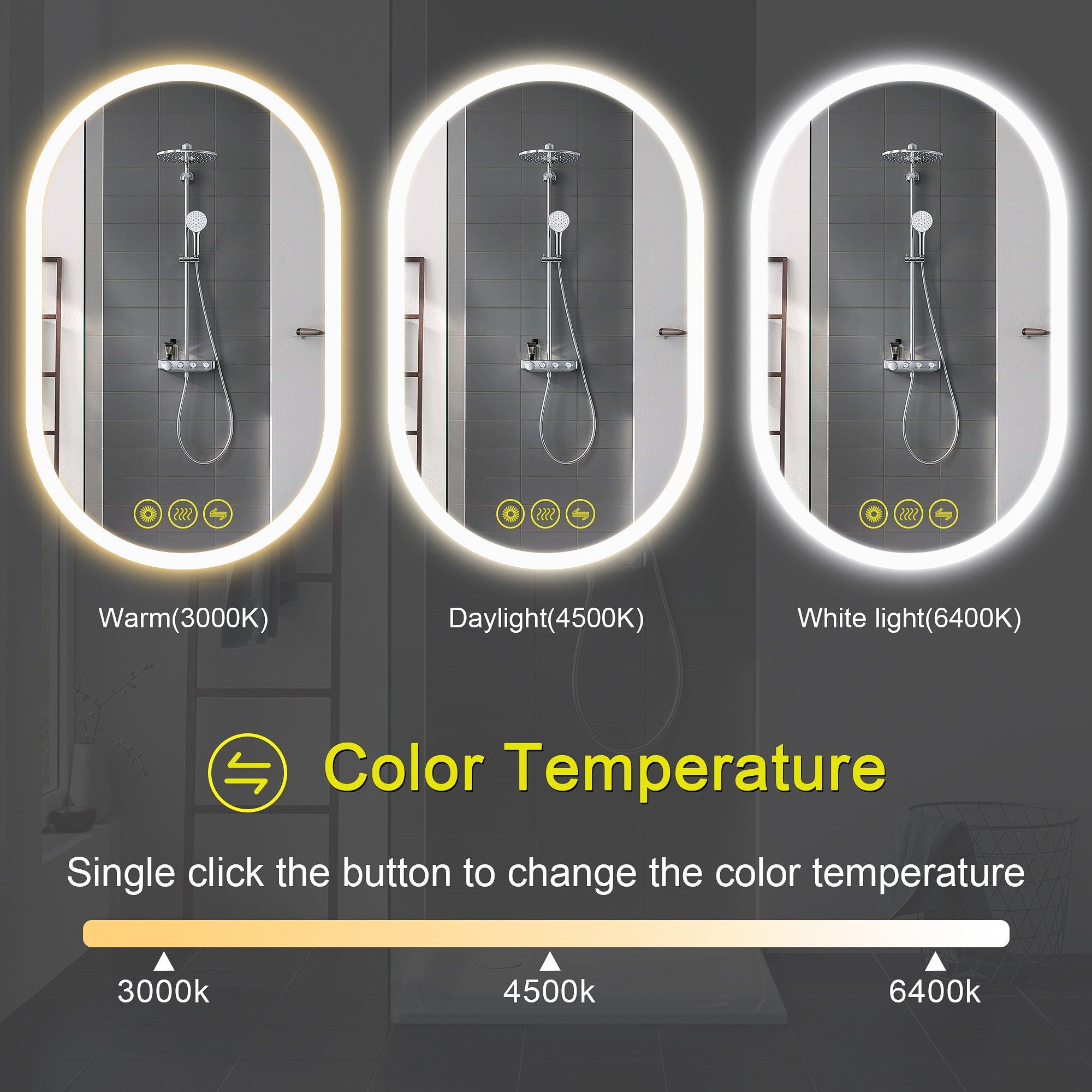 BrightView Oval Frameless LED Anti-Fog Dimmable Bathroom Vanity Mirror