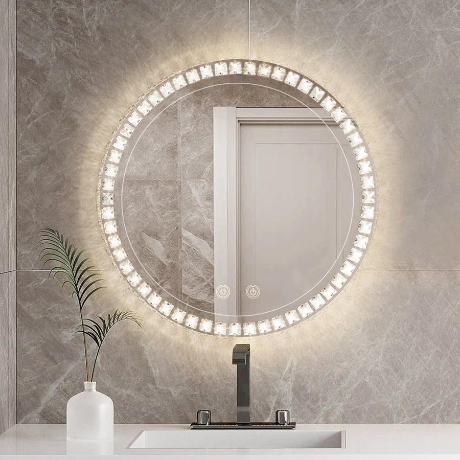 Sparkle Vision round 24 in LED Wall-Mounted Frameless Bathroom Vanity Mirror with Anti-Fog,Smart Dimmable and 3 LED Color