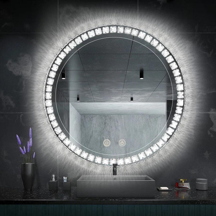 Sparkle Vision round 24 in LED Wall-Mounted Frameless Bathroom Vanity Mirror with Anti-Fog,Smart Dimmable and 3 LED Color