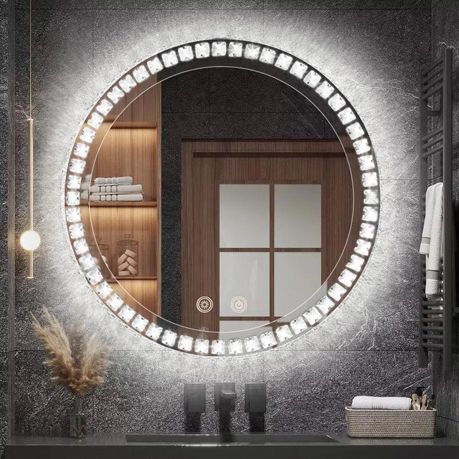 Sparkle Vision round 24 in LED Wall-Mounted Frameless Bathroom Vanity Mirror with Anti-Fog,Smart Dimmable and 3 LED Color