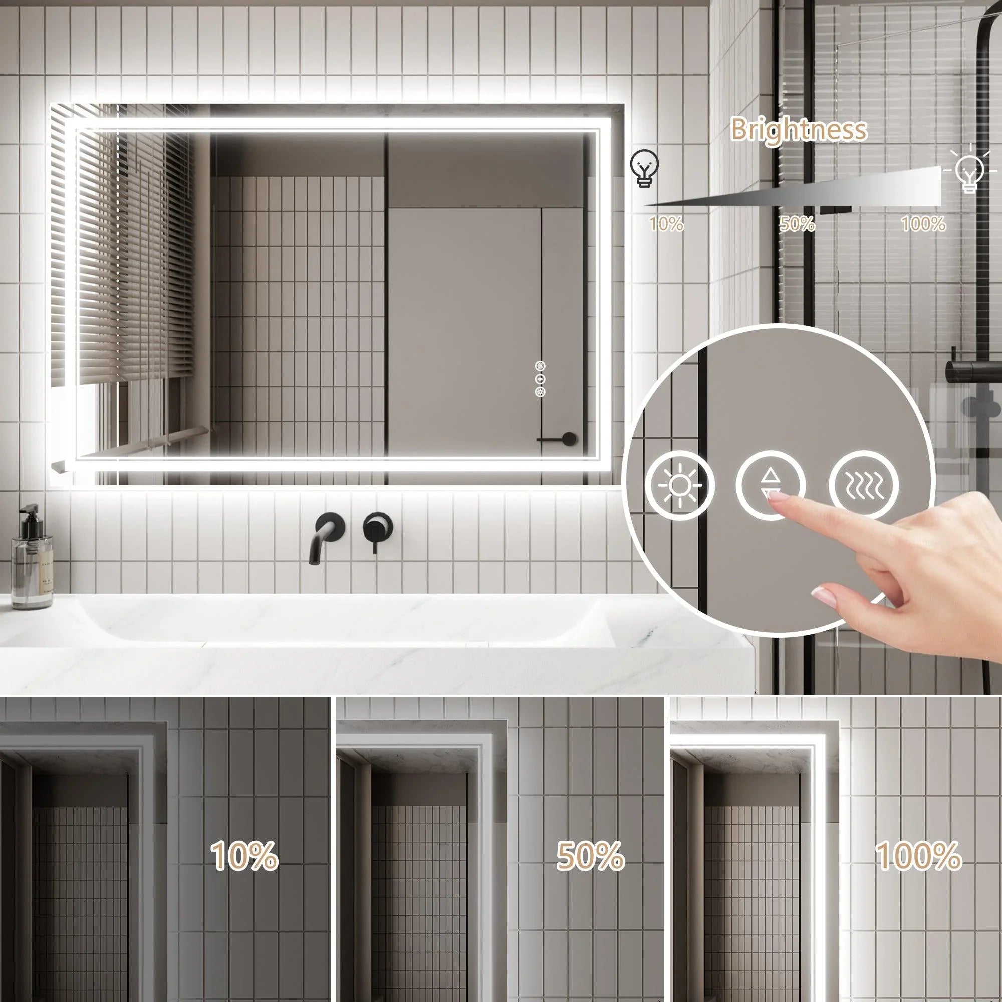 GlareGuard Anti-Fog Bathroom Dimmable Led Mirror Backlit Illuminated Mirror Touch Switch