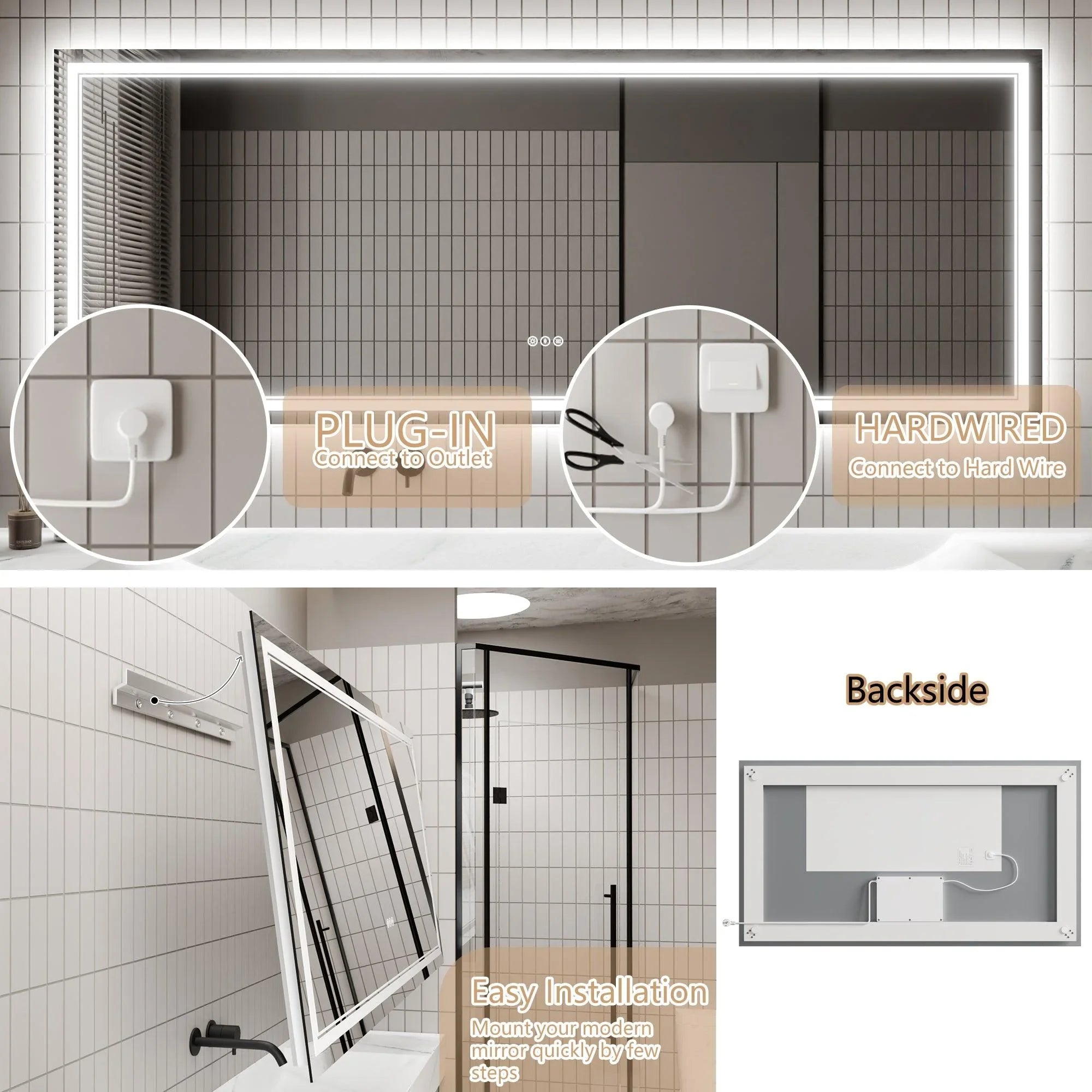 GlareGuard Anti-Fog Bathroom Dimmable Led Mirror Backlit Illuminated Mirror Touch Switch