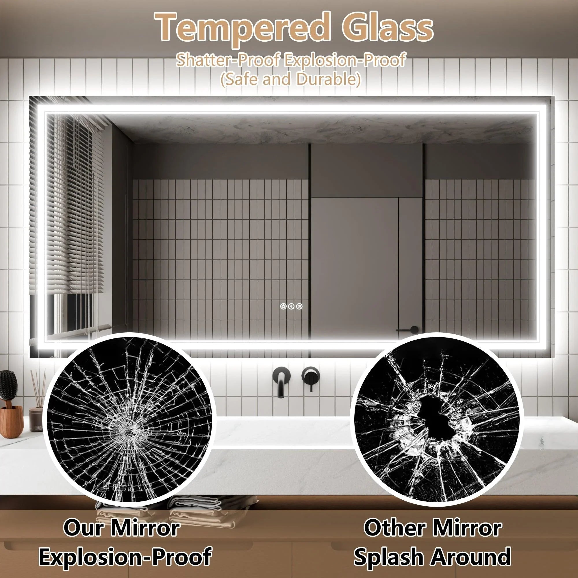 GlareGuard Anti-Fog Bathroom Dimmable Led Mirror Backlit Illuminated Mirror Touch Switch