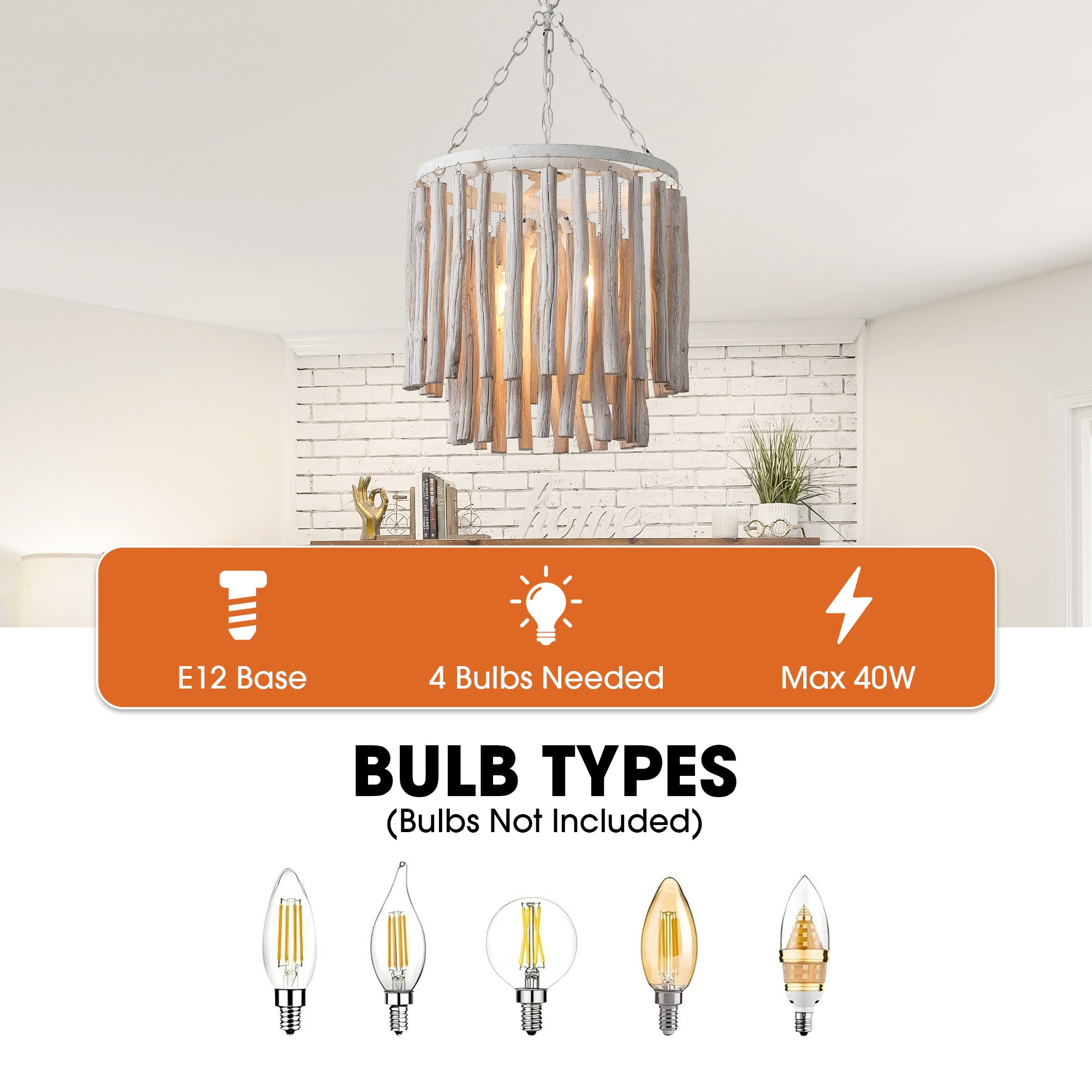 17 Inch Milo 4-Light White Wooden Chandelier
