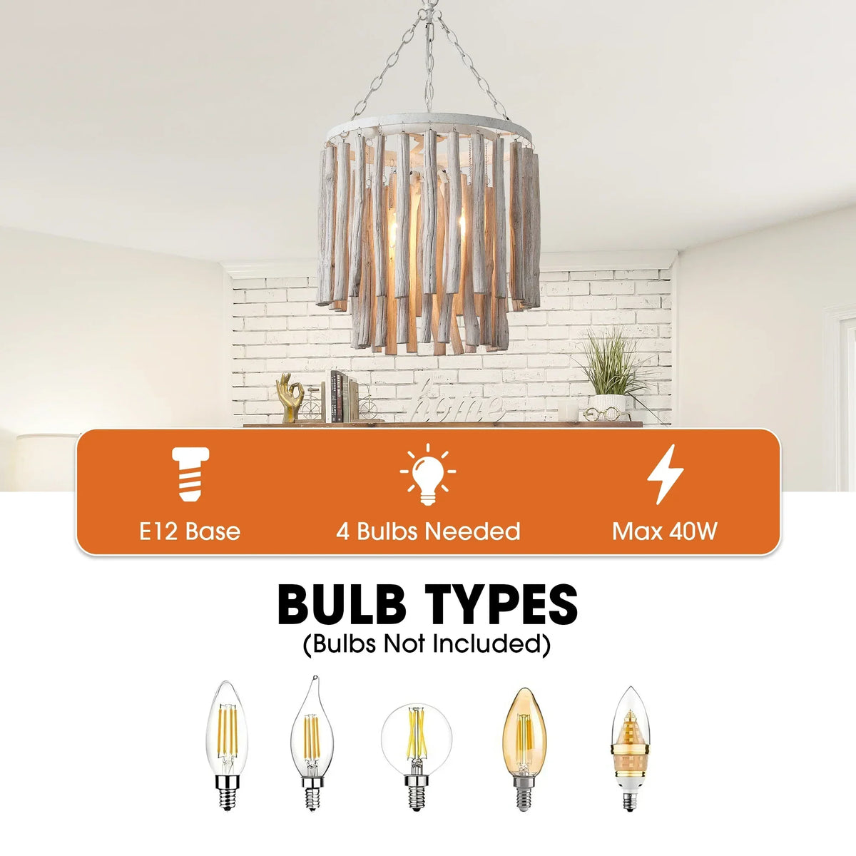 17 Inch Milo 4-Light White Wooden Chandelier