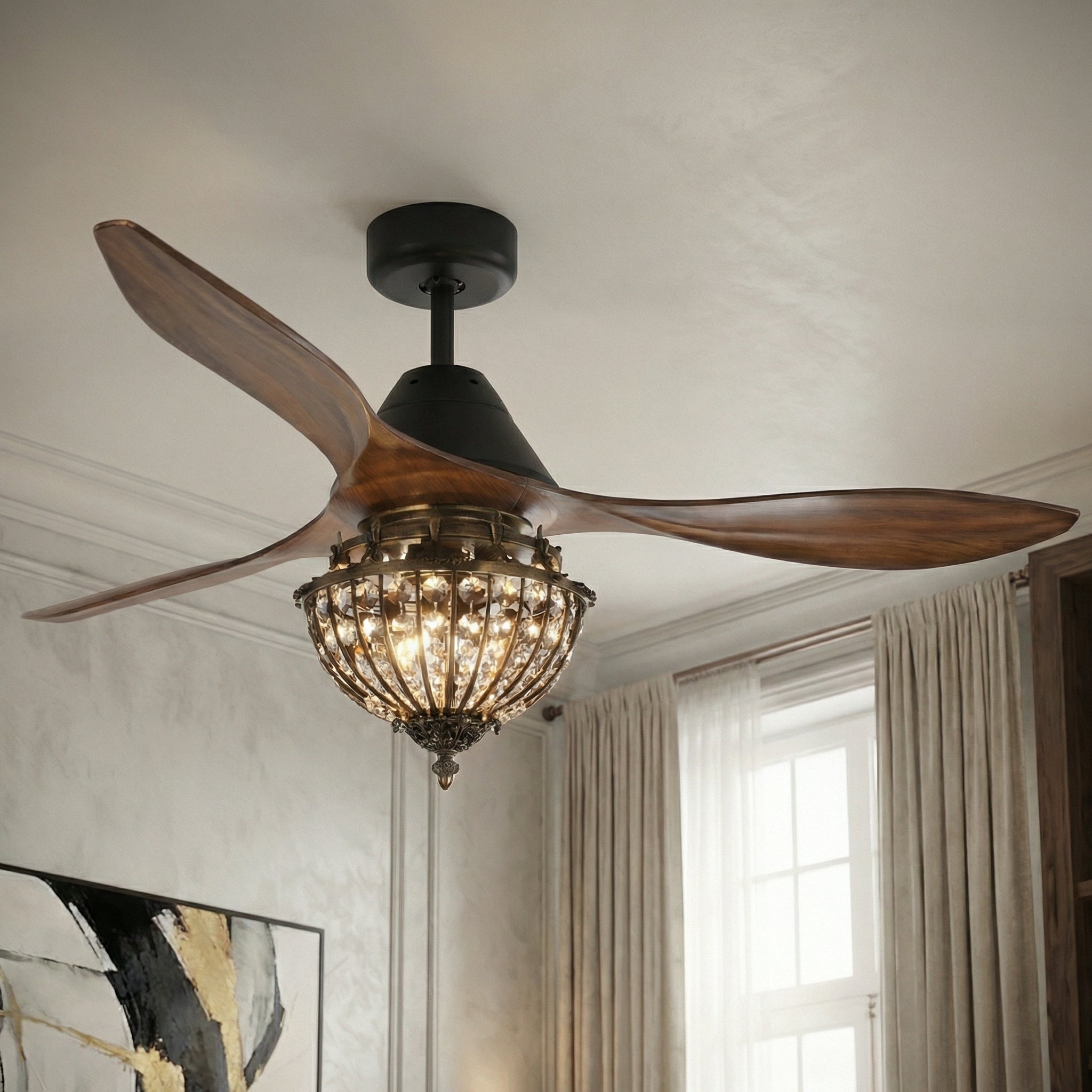 52" Vicky Indoor 3-Blade Rustic Crystal Ceiling Fan With Remote And Light Kit Included