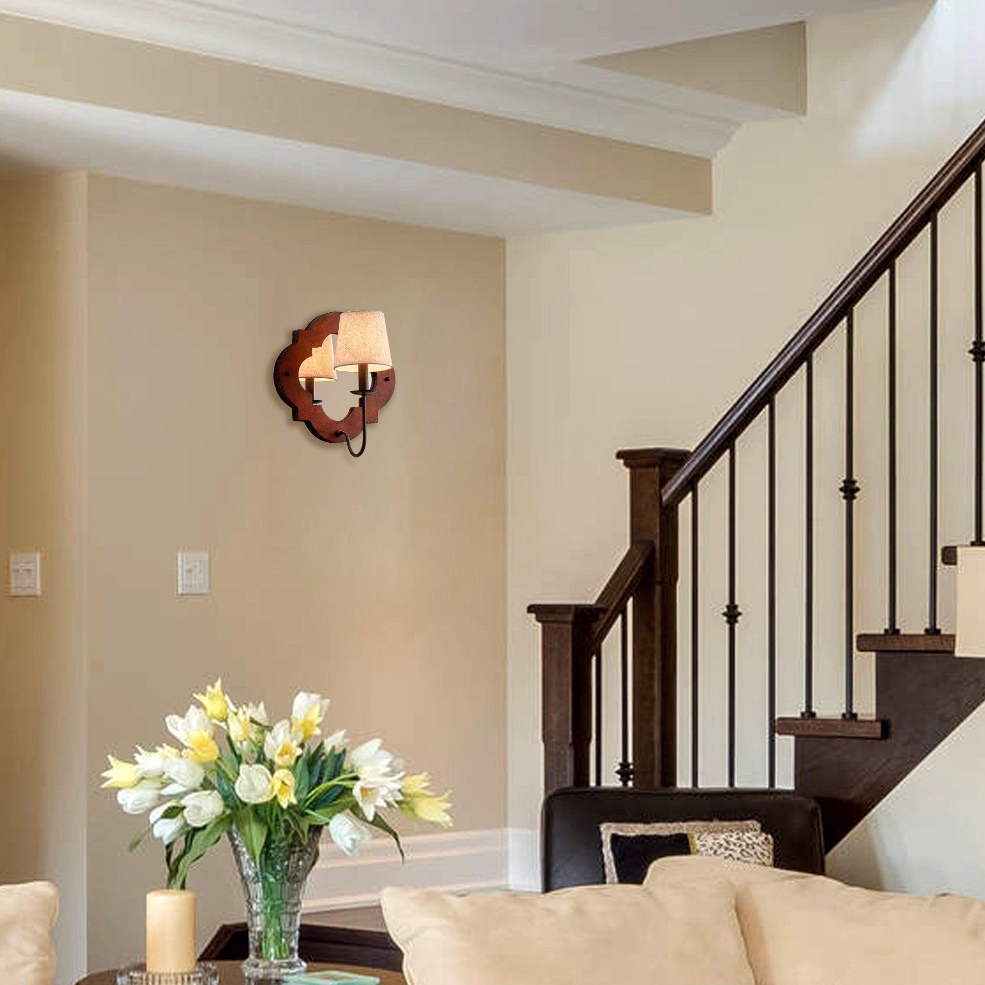 Aplique de pared rústico de hierro y madera de 1 luz