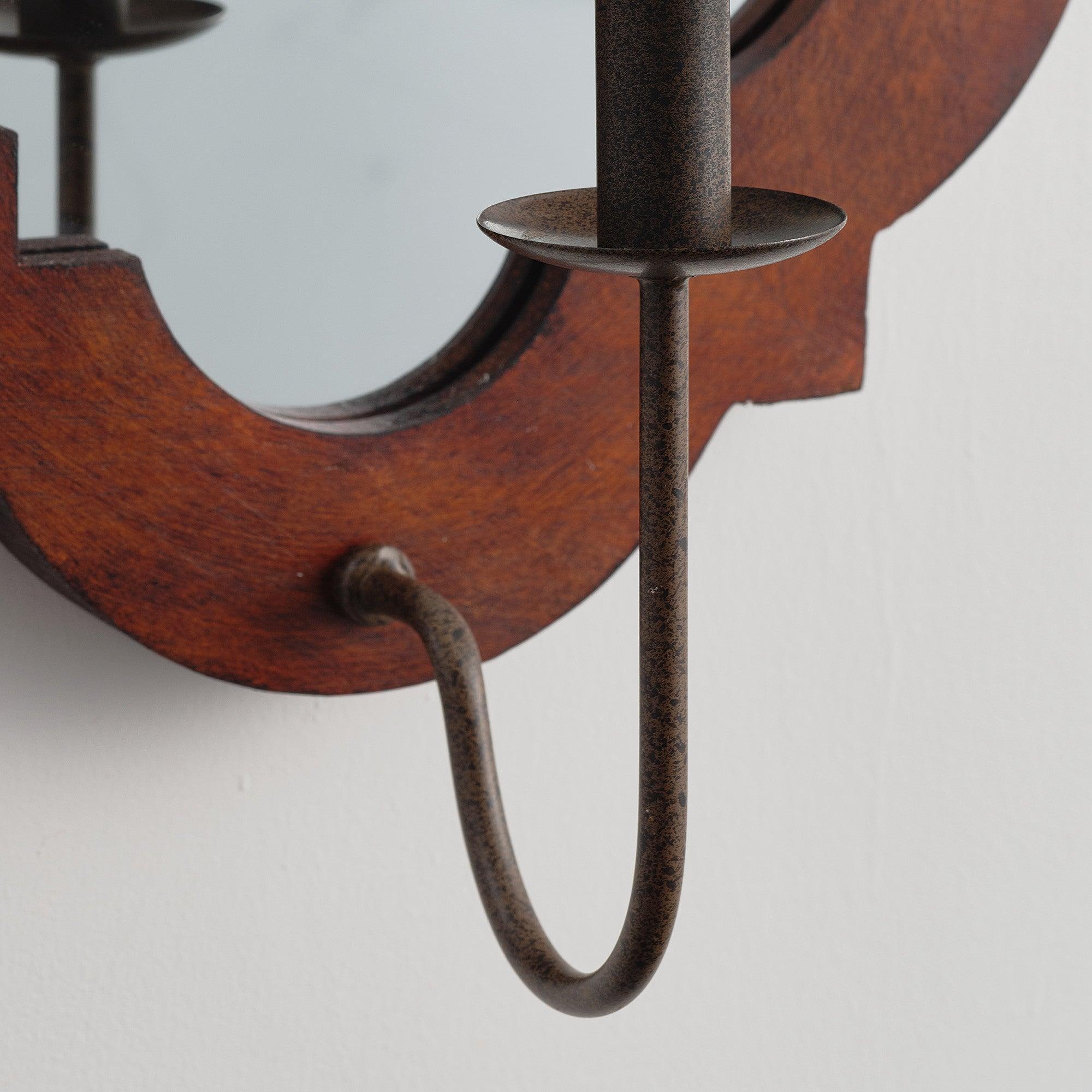 Aplique de pared rústico de hierro y madera de 1 luz