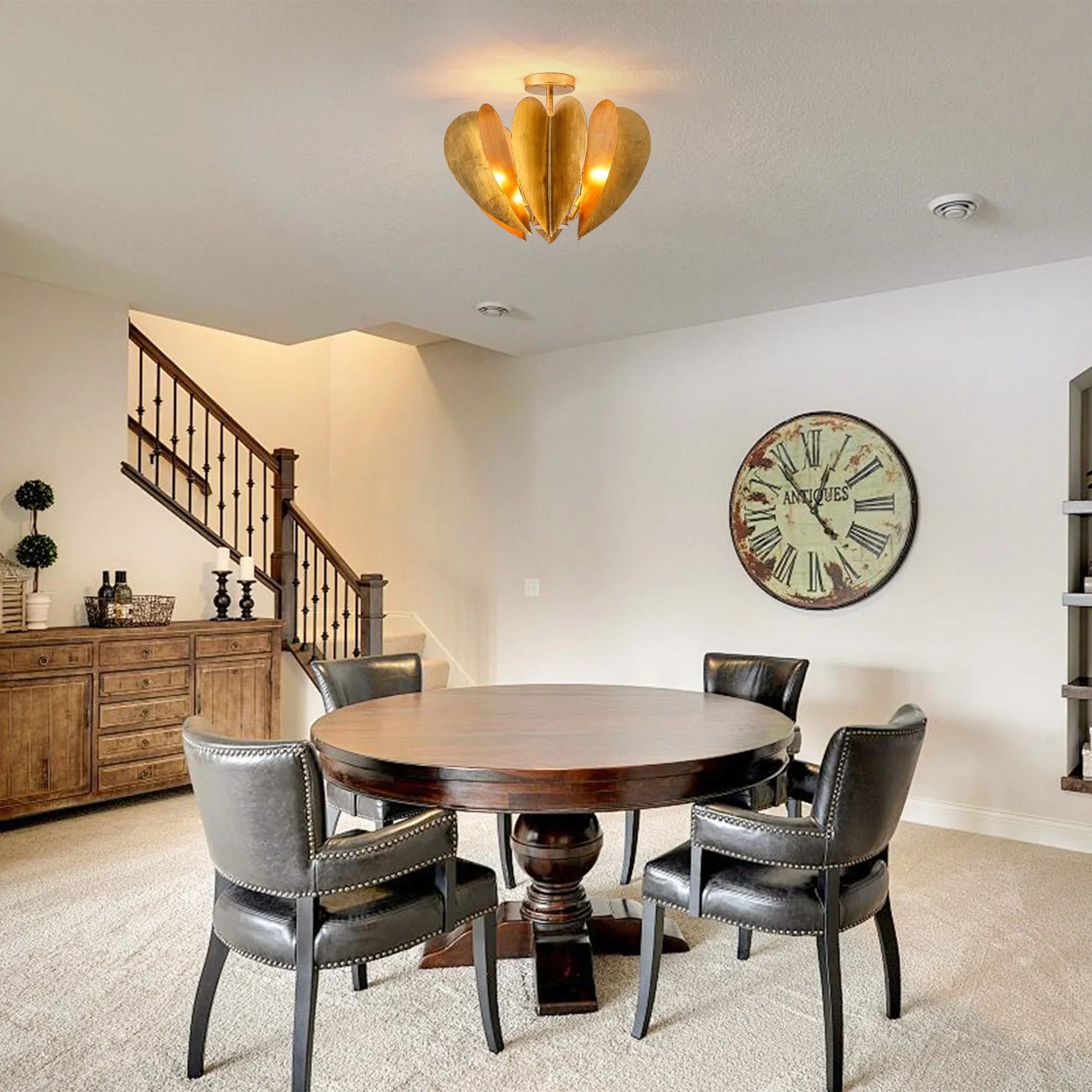 19 Inch Elvira 6-Light Farmhouse Vintage Distressed Golden Semi-Flush Mount Ceiling Light