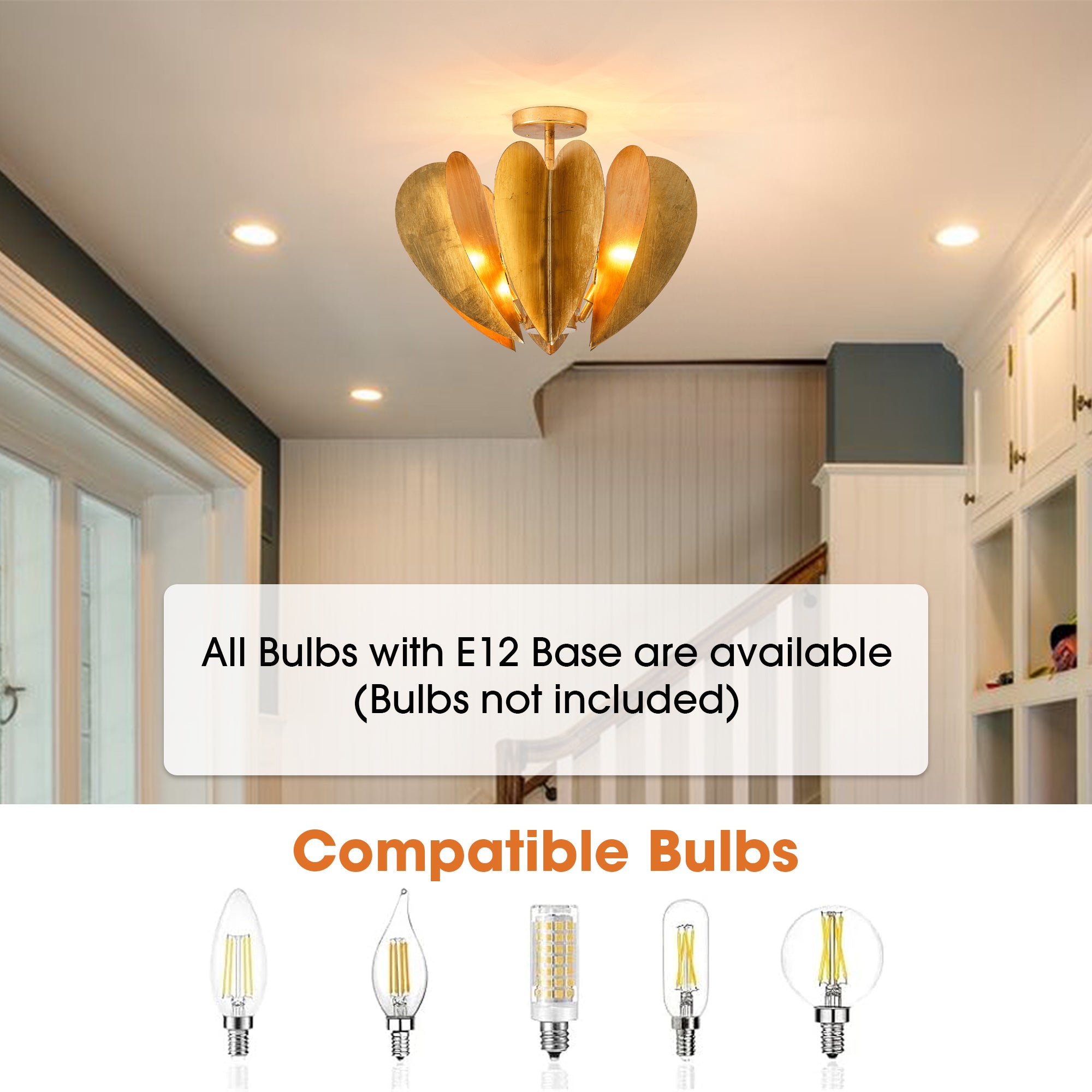 19 Inch Elvira 6-Light Farmhouse Vintage Distressed Golden Semi-Flush Mount Ceiling Light