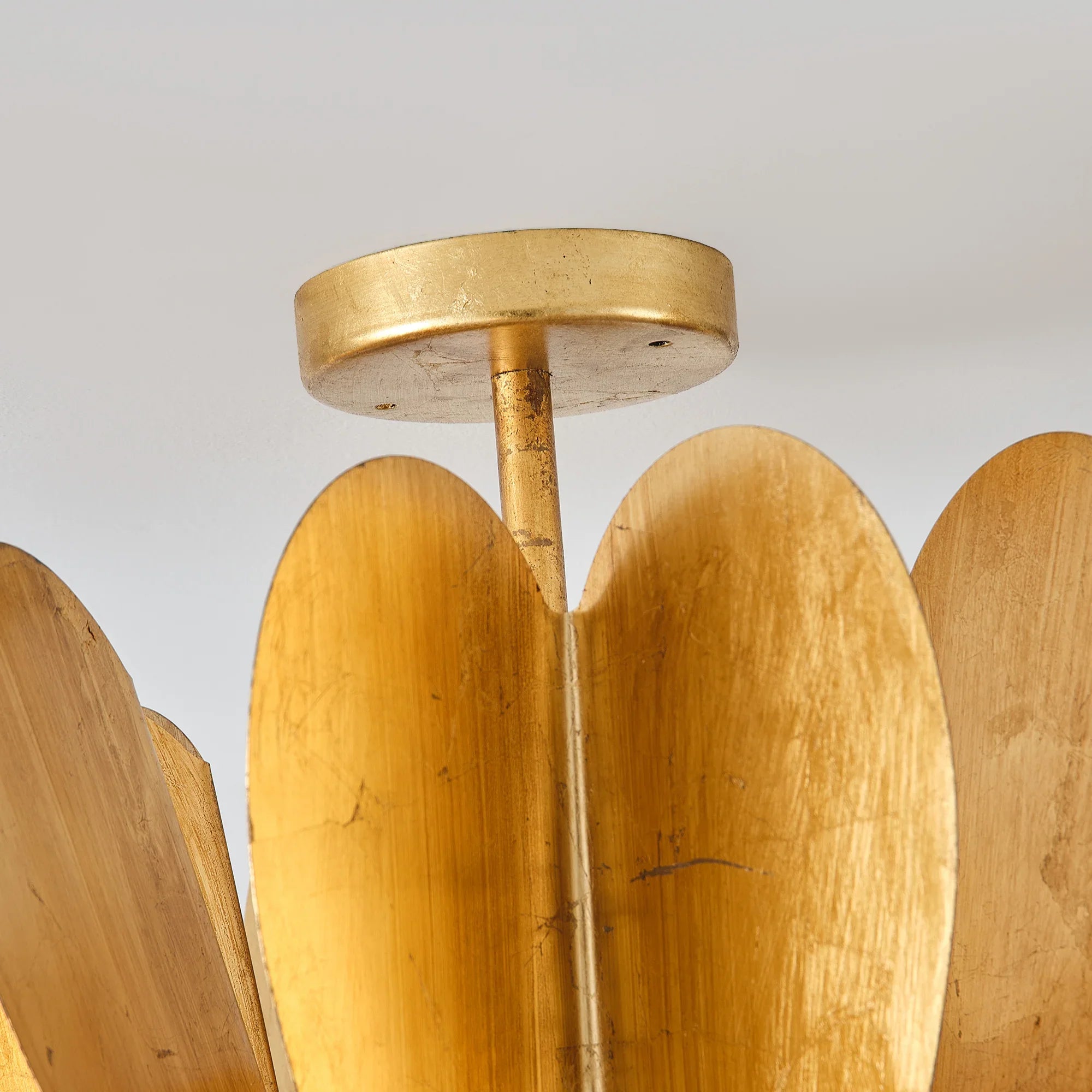 19 Inch Elvira 6-Light Farmhouse Vintage Distressed Golden Semi-Flush Mount Ceiling Light