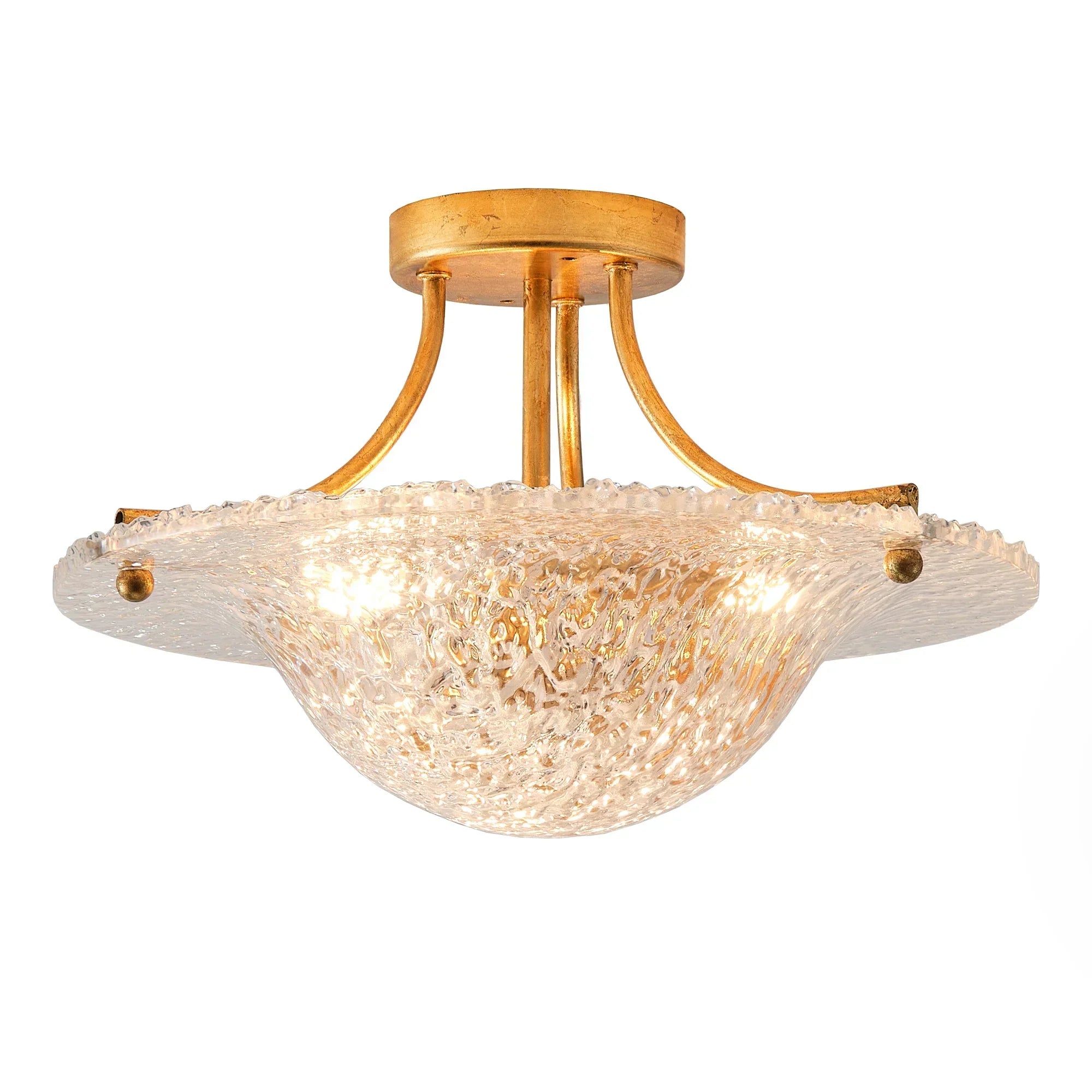 16 Inch Page 3-Light Vintage Golden Semi-Flush Mount Ceiling Light