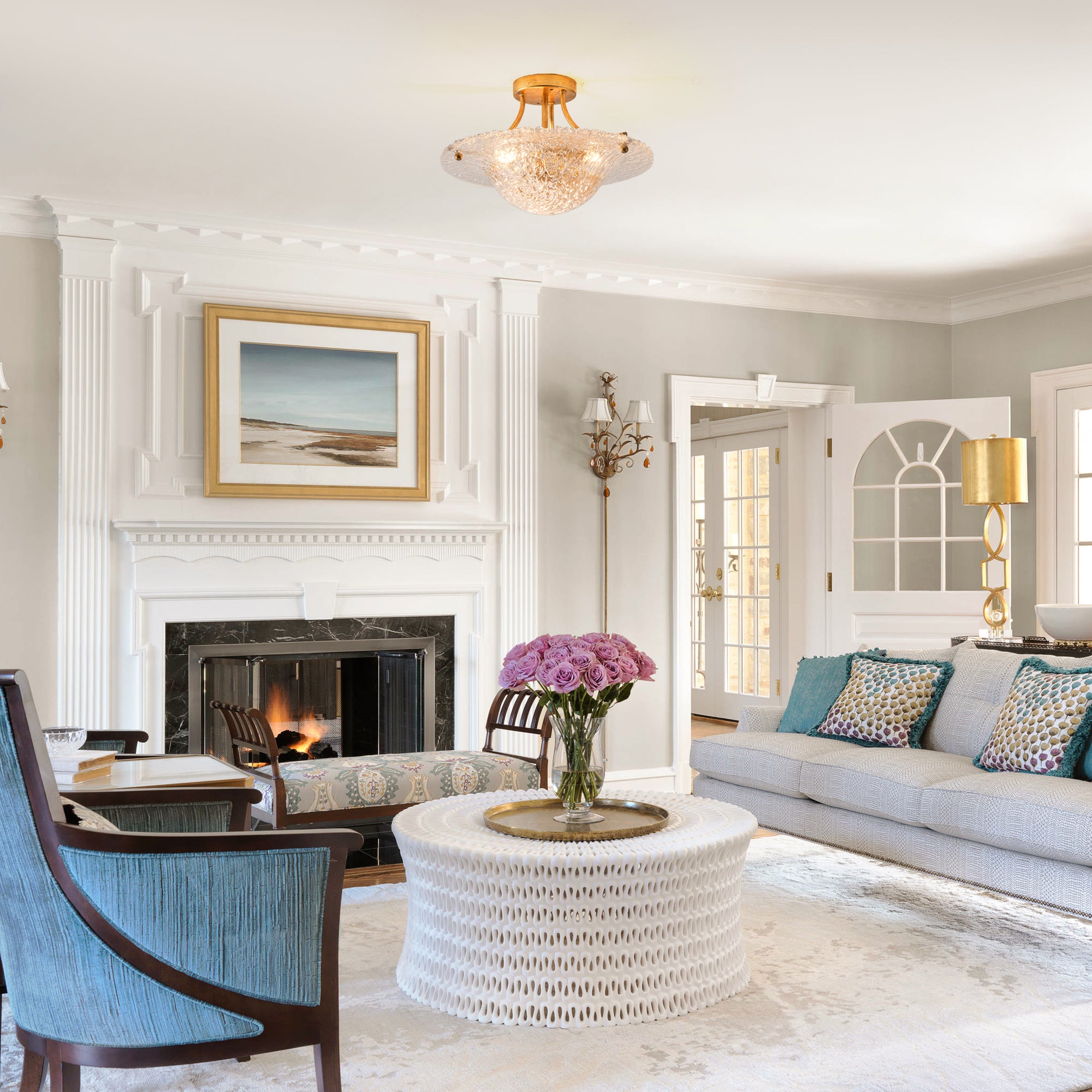 16 Inch Page 3-Light Vintage Golden Semi-Flush Mount Ceiling Light