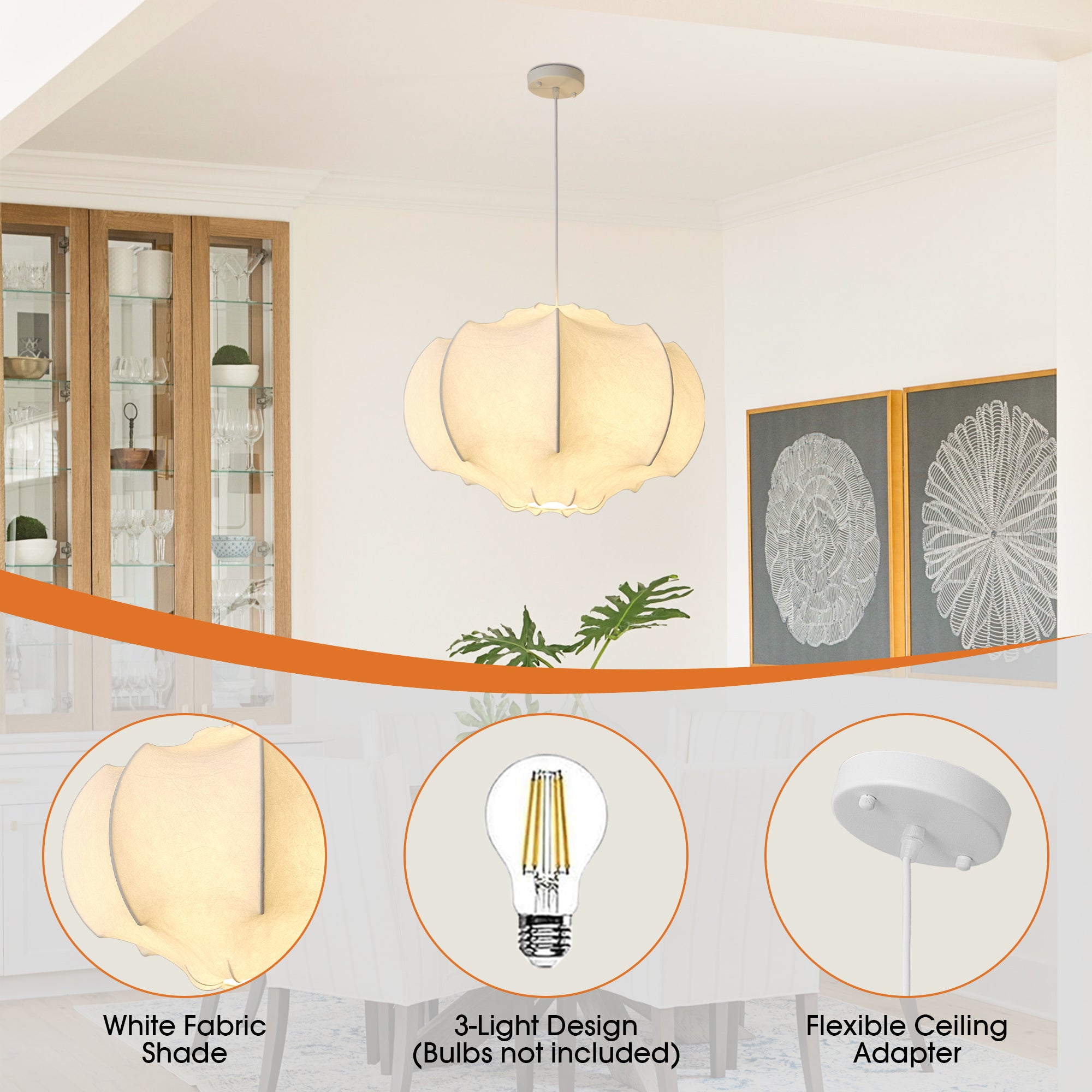 24 Inch Bevis 3-Light White Wabi-sabi Island Pendant Light