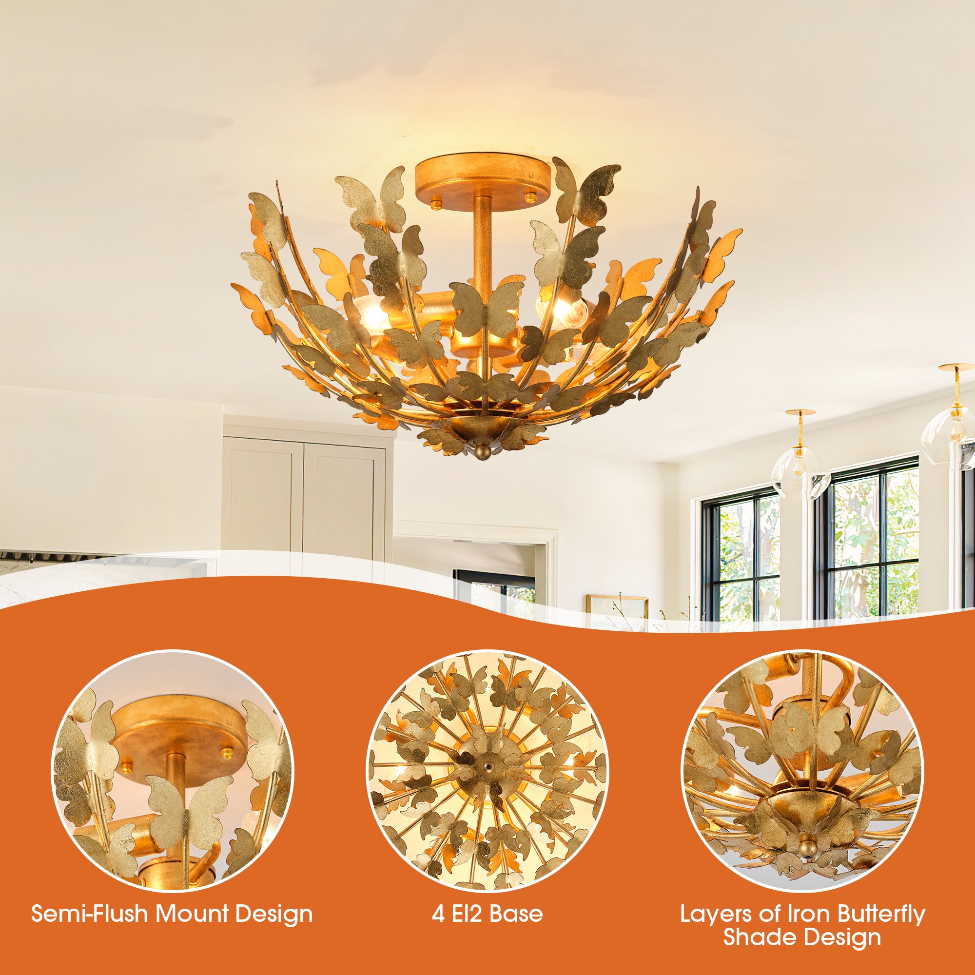 18 Inch Betsy 4-Light Semi-Flush Mount Ceiling Light