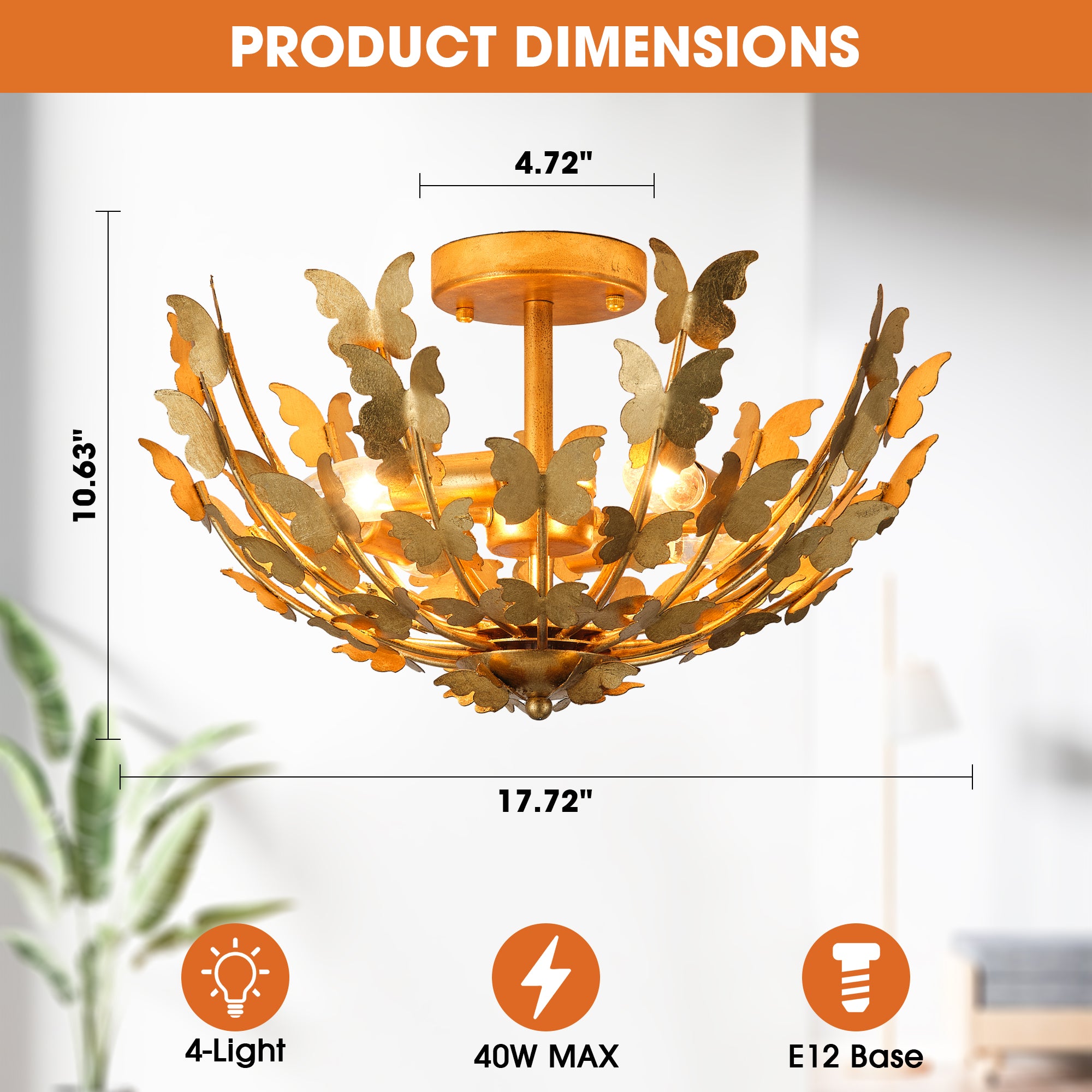 18 Inch Betsy 4-Light Semi-Flush Mount Ceiling Light