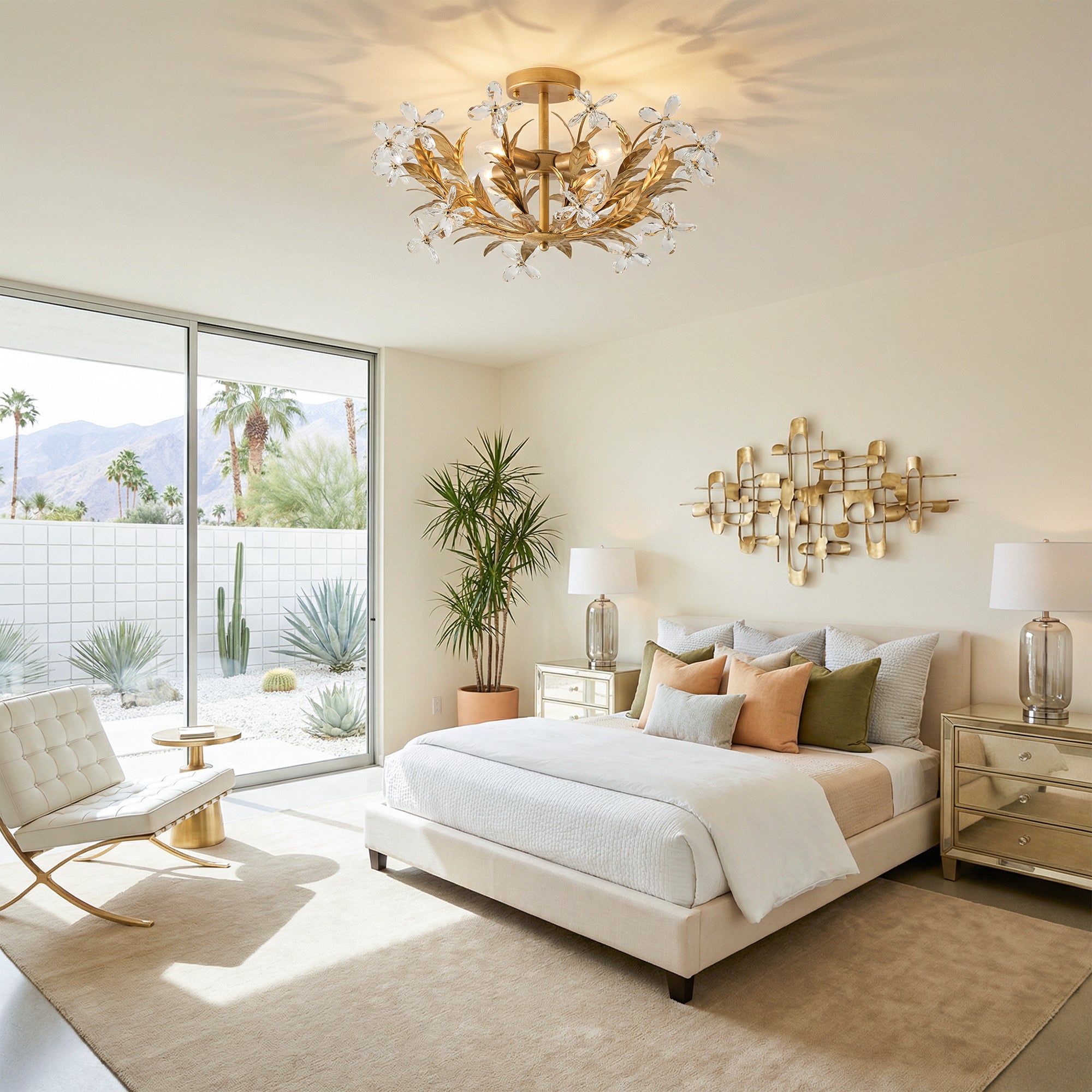 24" Quintion Golden Crystal Ornament Semi-Flush Mount Ceiling Light