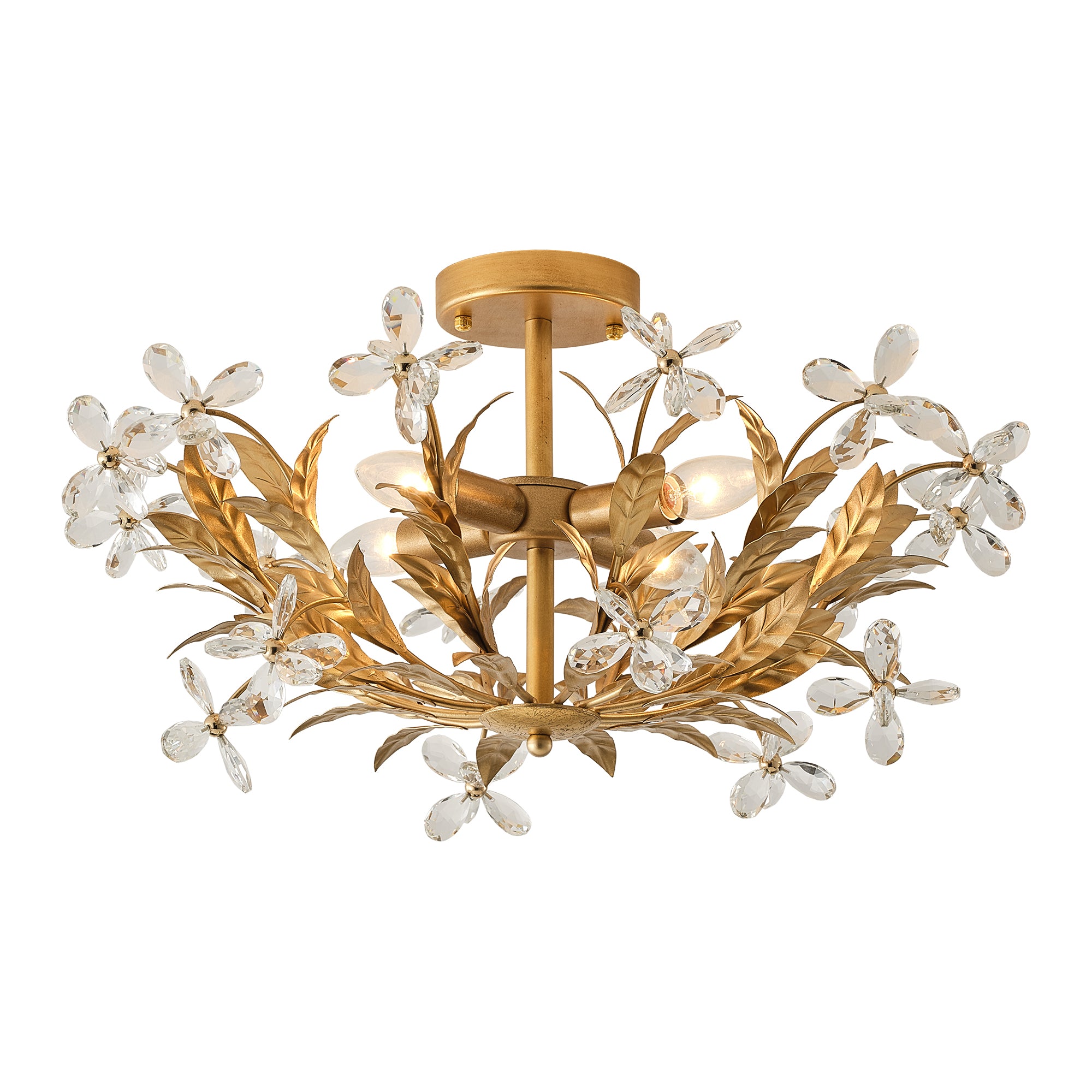 24" Quintion Golden Crystal Ornament Semi-Flush Mount Ceiling Light