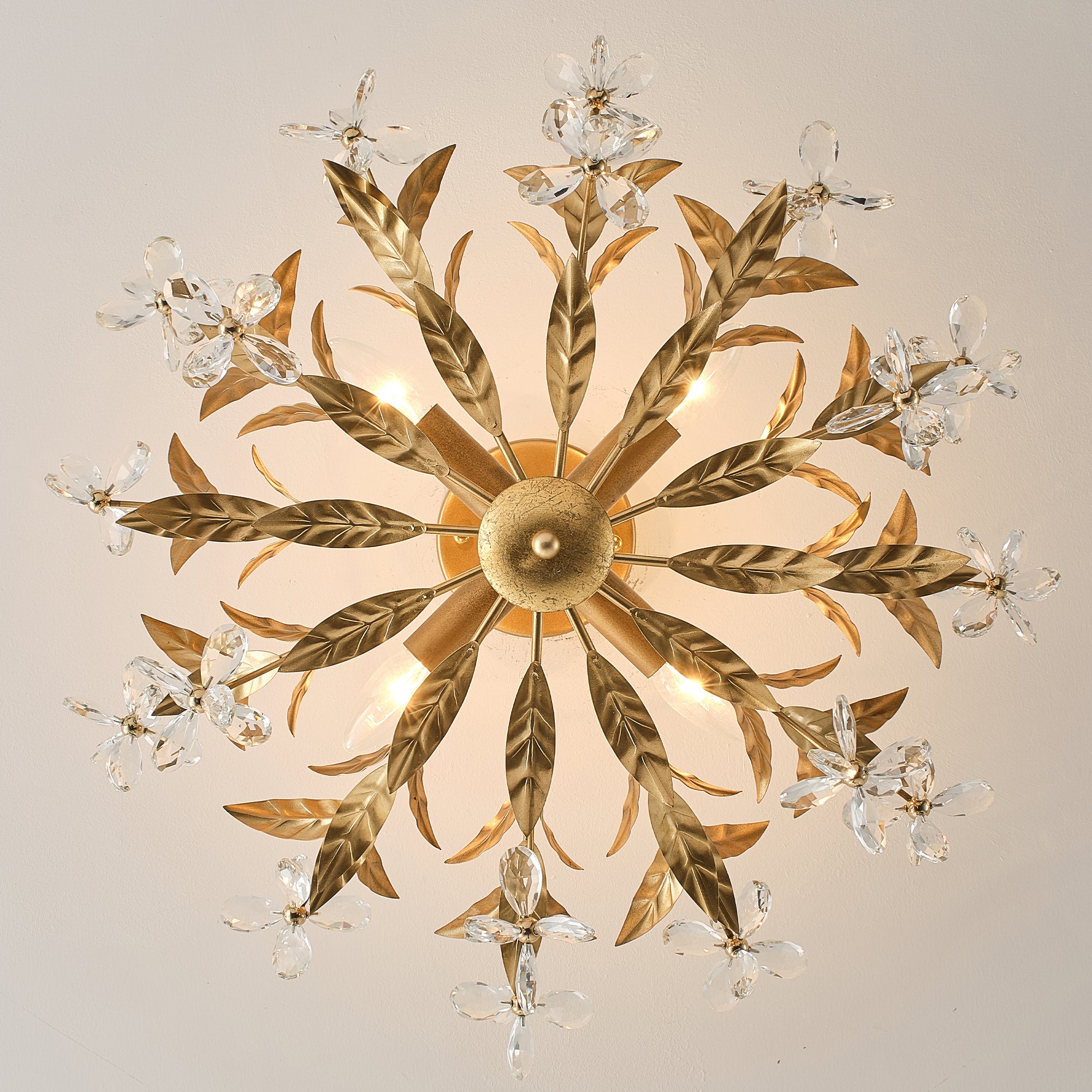 24" Quintion Golden Crystal Ornament Semi-Flush Mount Ceiling Light