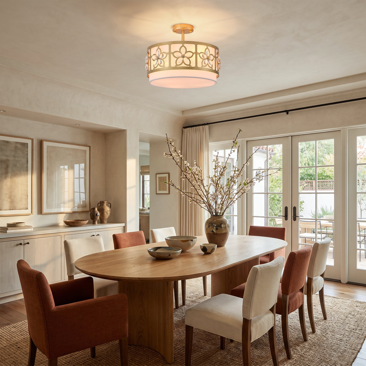 Audrey 4-Light Brushed Gold Semi-Flush Ceiling Light with Crystal Flowers