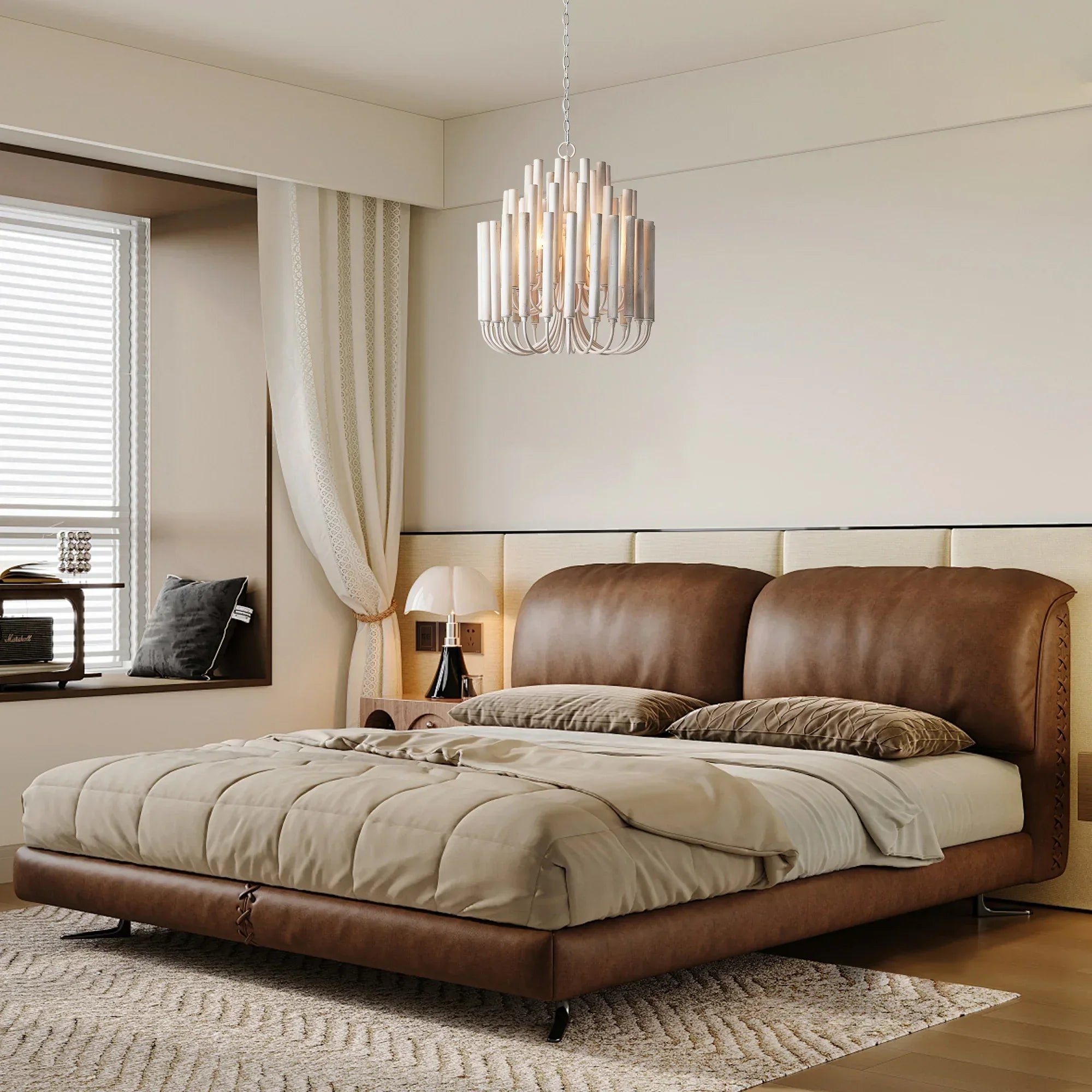 20 Inch Borg 5-Light White Wooden Chandelier