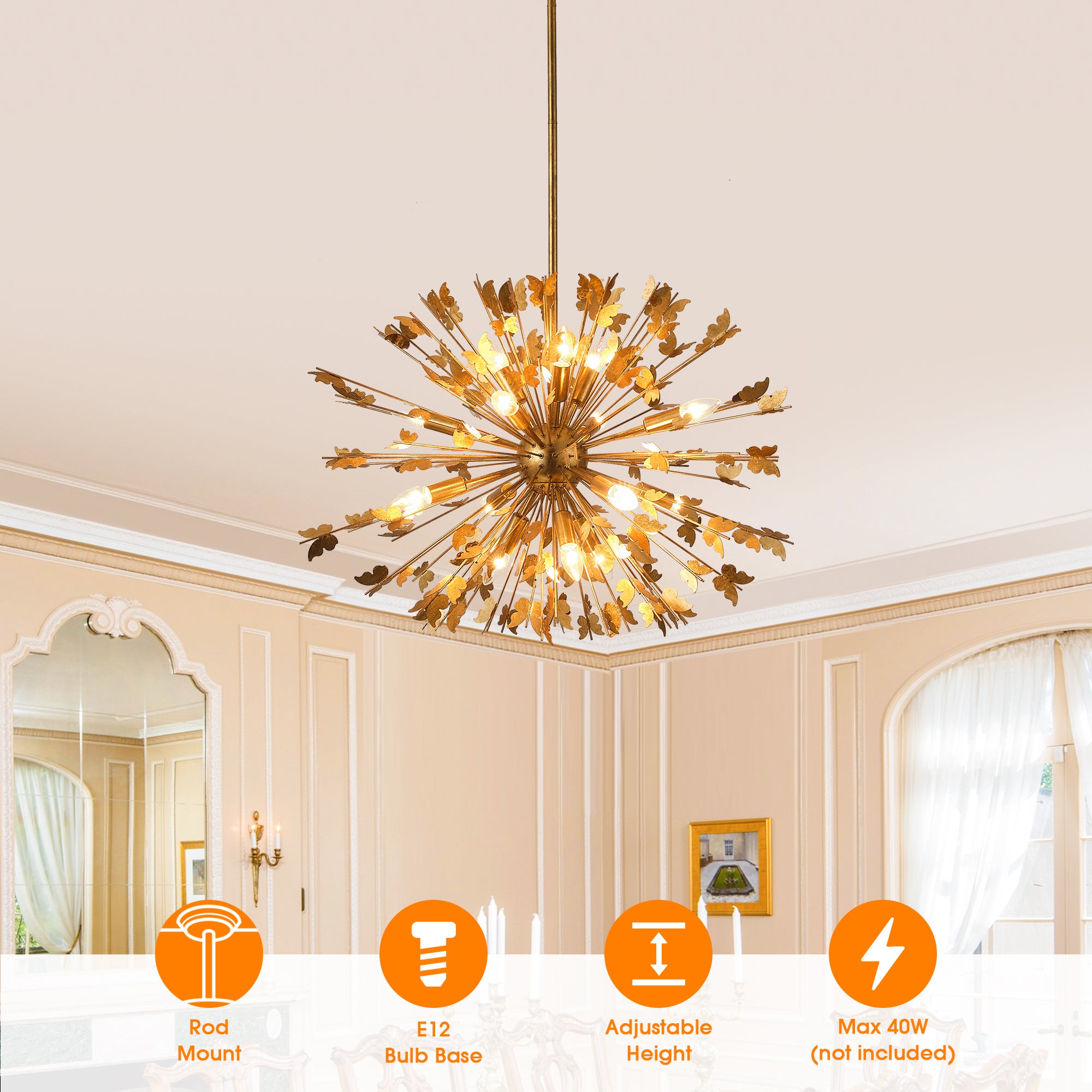 35 Inch Lydia 14-Light Golden Chandelier