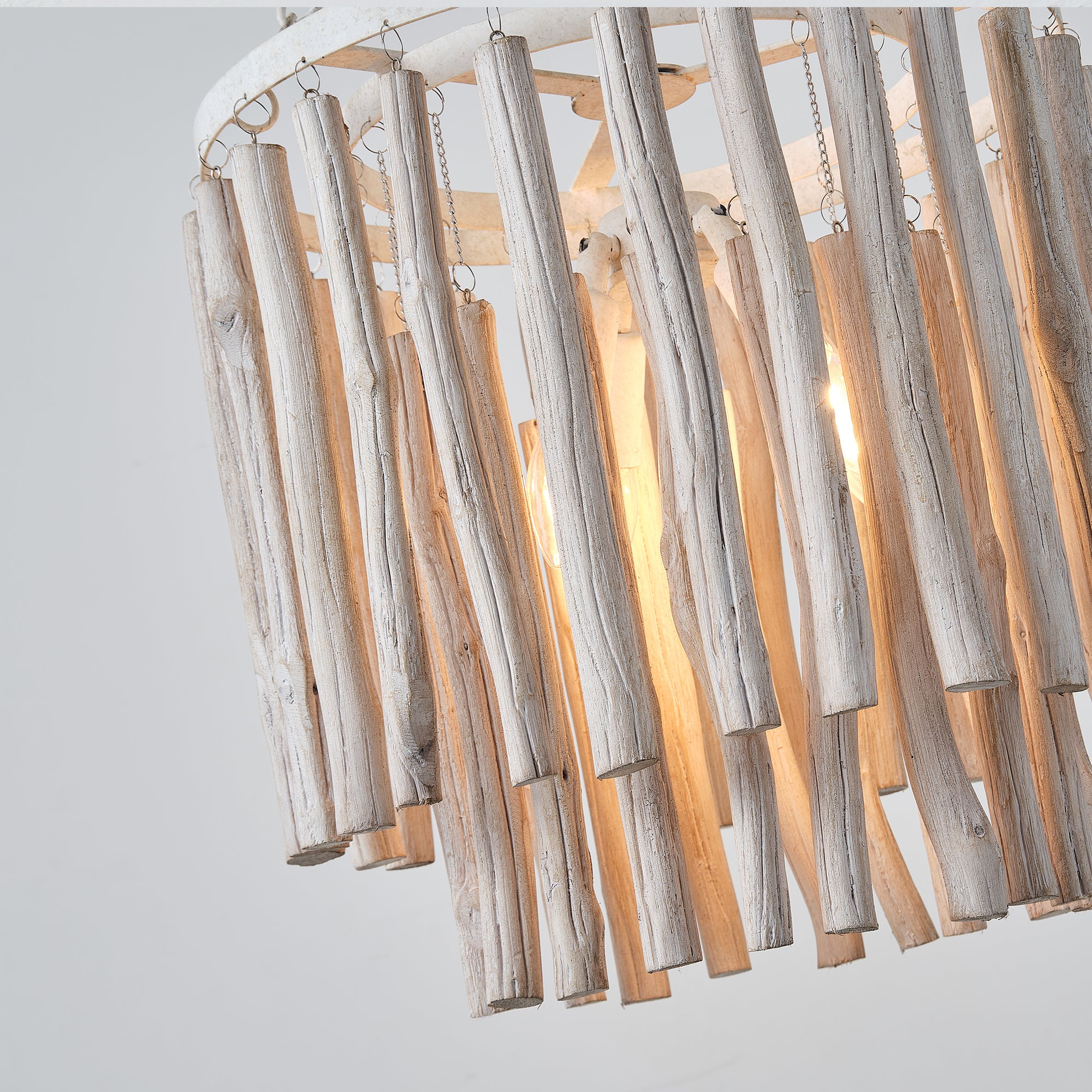 17 Inch Milo 4-Light White Wooden Chandelier