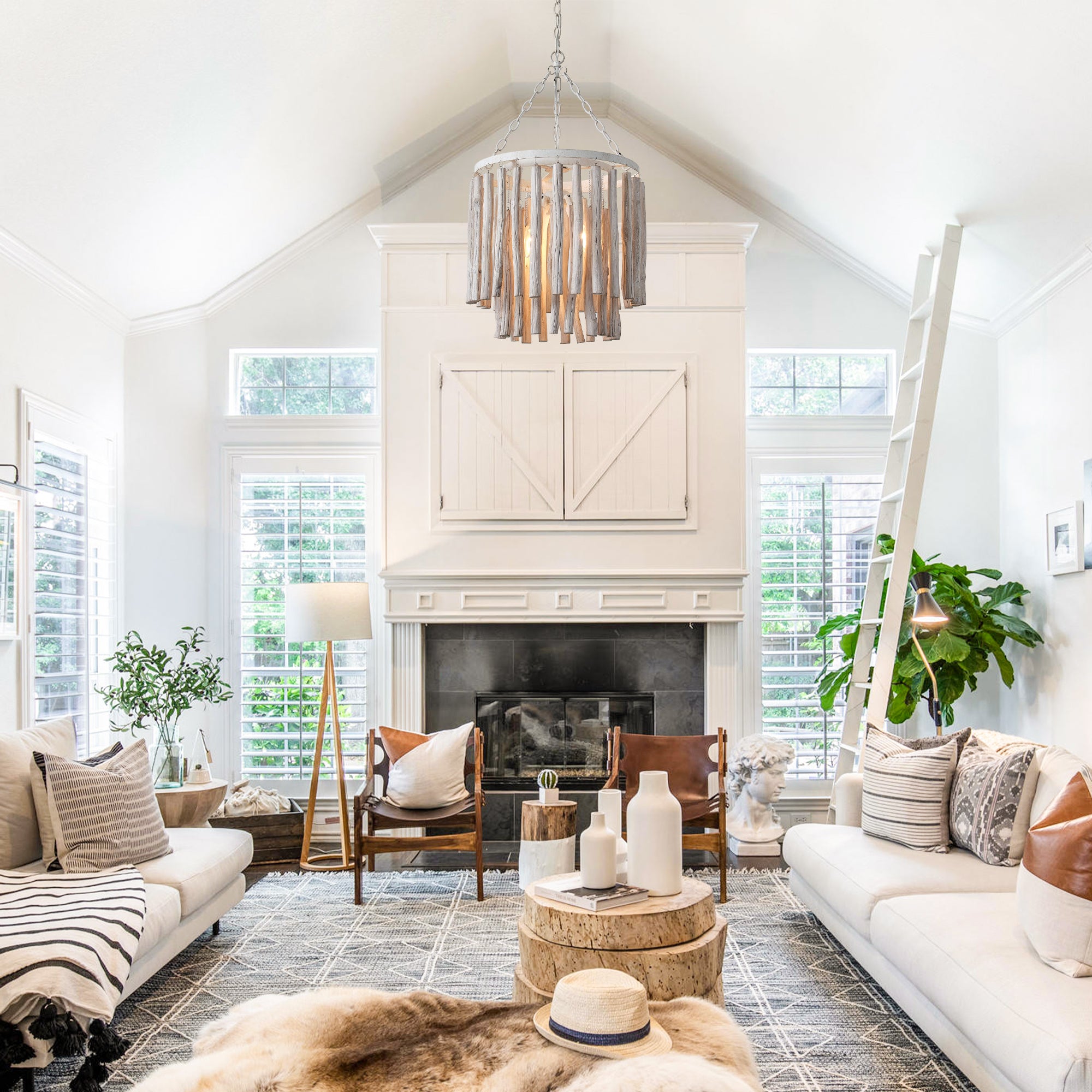 17 Inch Milo 4-Light White Wooden Chandelier