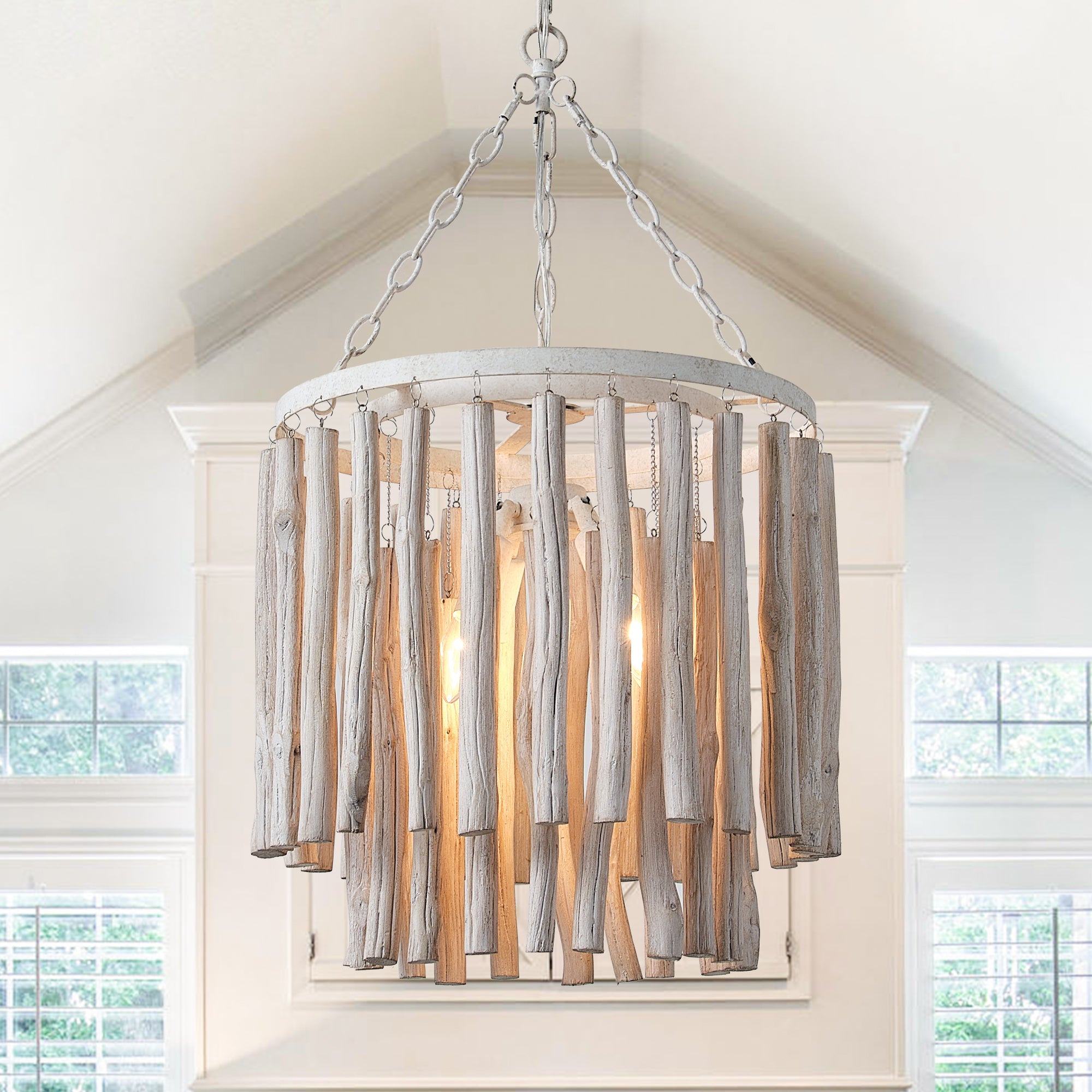 17 Inch Milo 4-Light White Wooden Chandelier