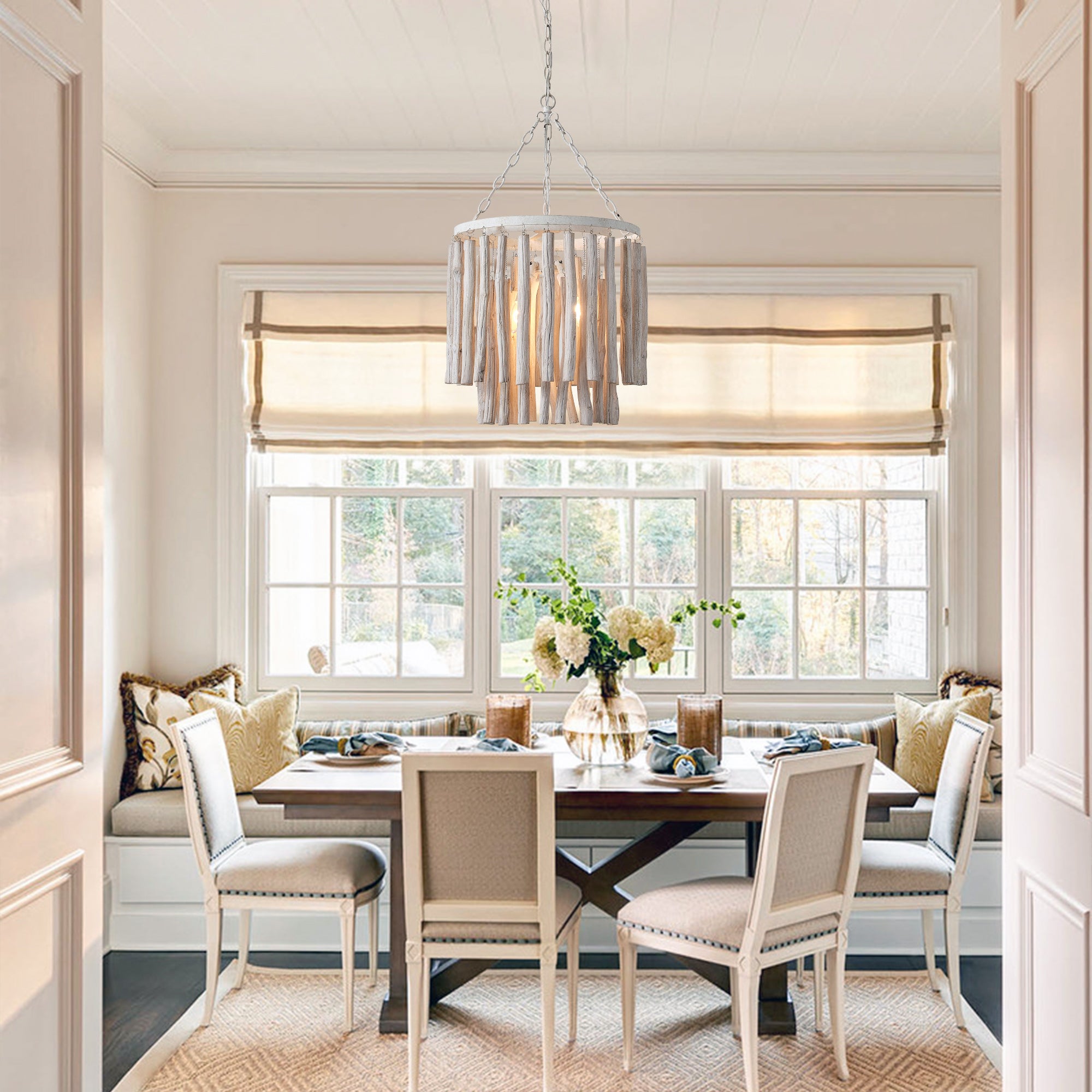 17 Inch Milo 4-Light White Wooden Chandelier